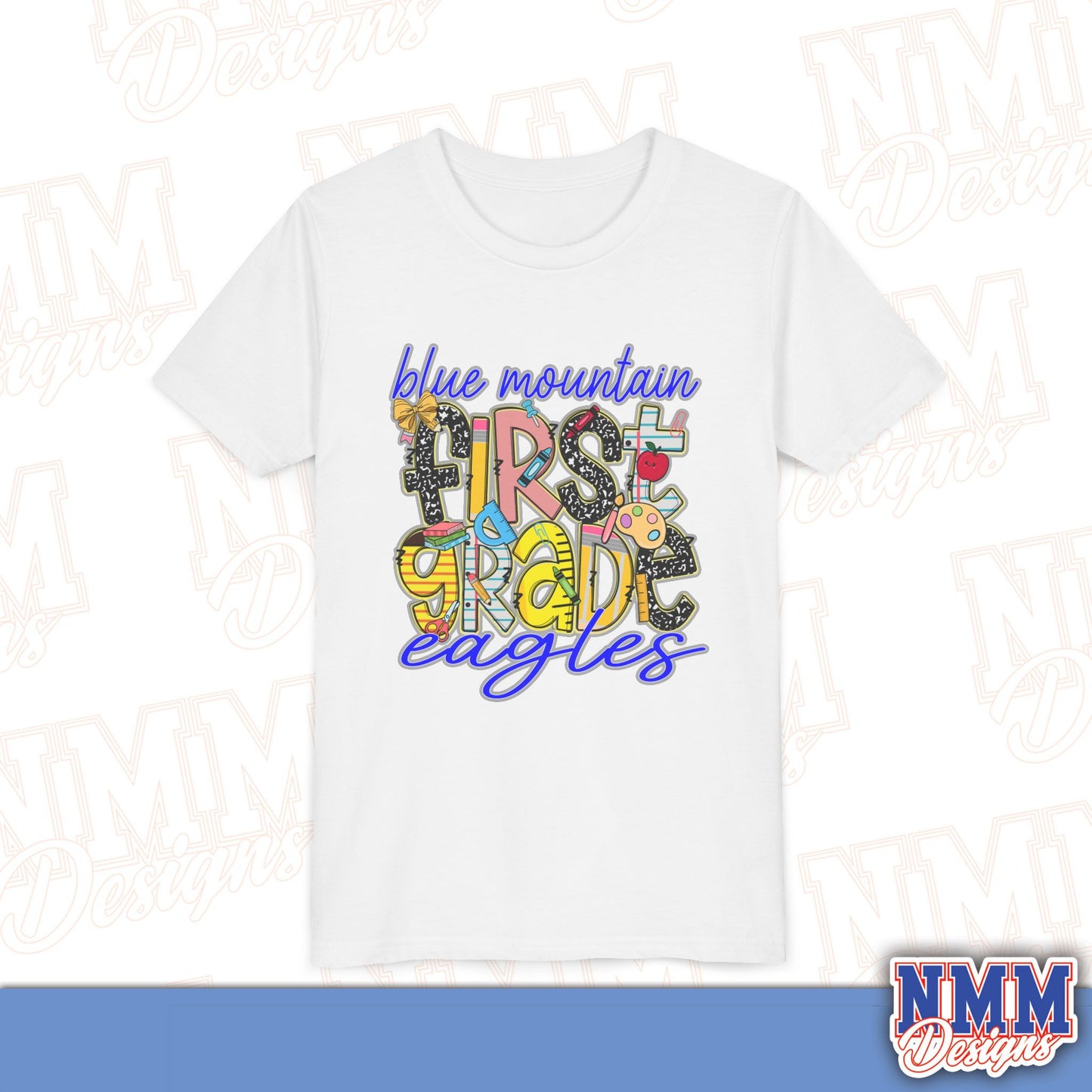 Blue Mountain Eagles First Grade Youth Shirt, Kids Sportswear, School Spirit Apparel, Back to School