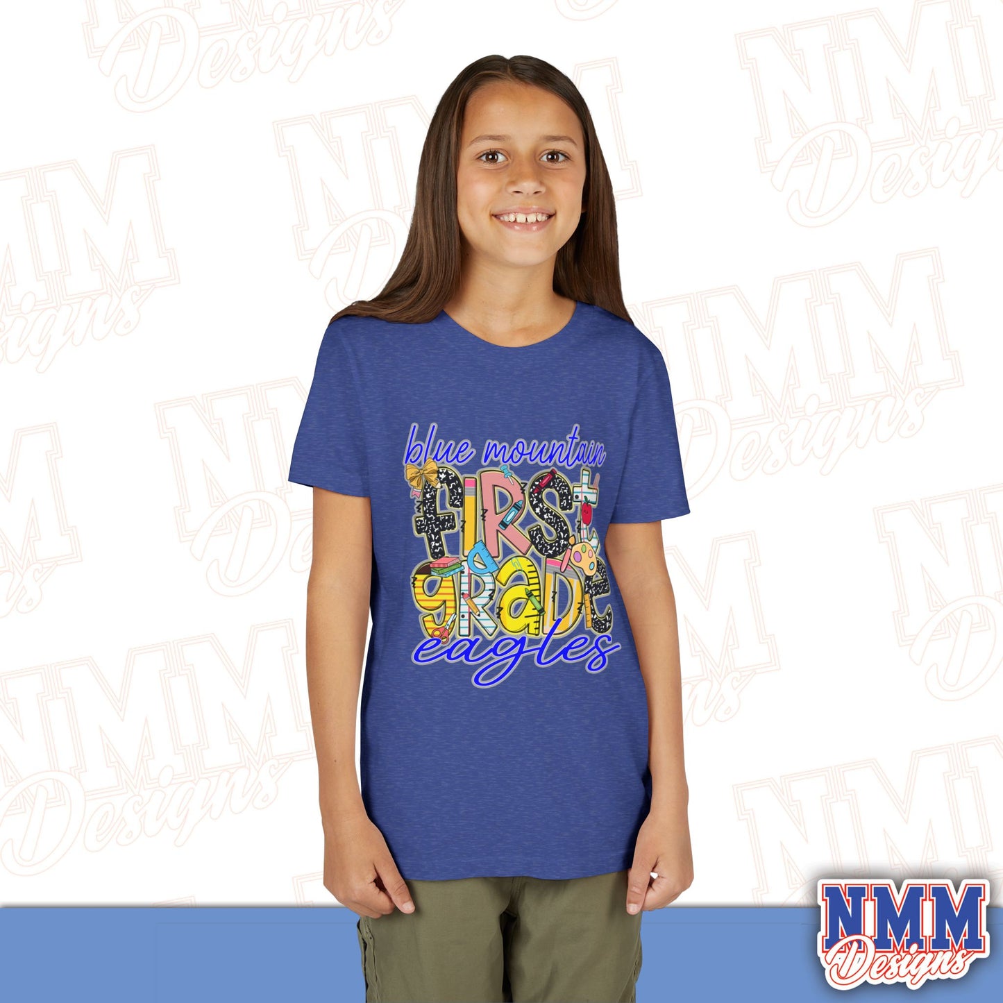 Blue Mountain Eagles First Grade Youth Shirt, Kids Sportswear, School Spirit Apparel, Back to School