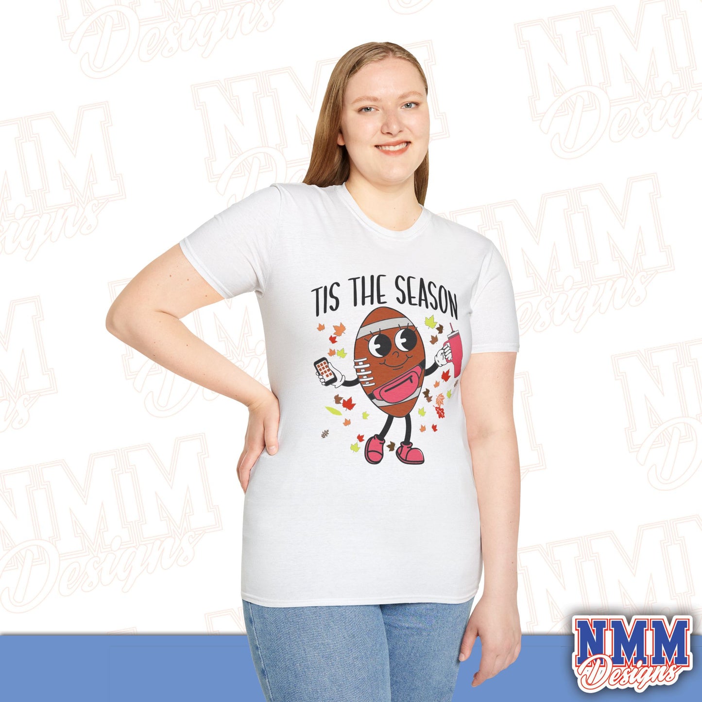 Festive Football T-Shirt, Unisex Softstyle Tee, Perfect for Game Day, Sports Events, Fall Celebrations, Holiday Gatherings, Casual Wear
