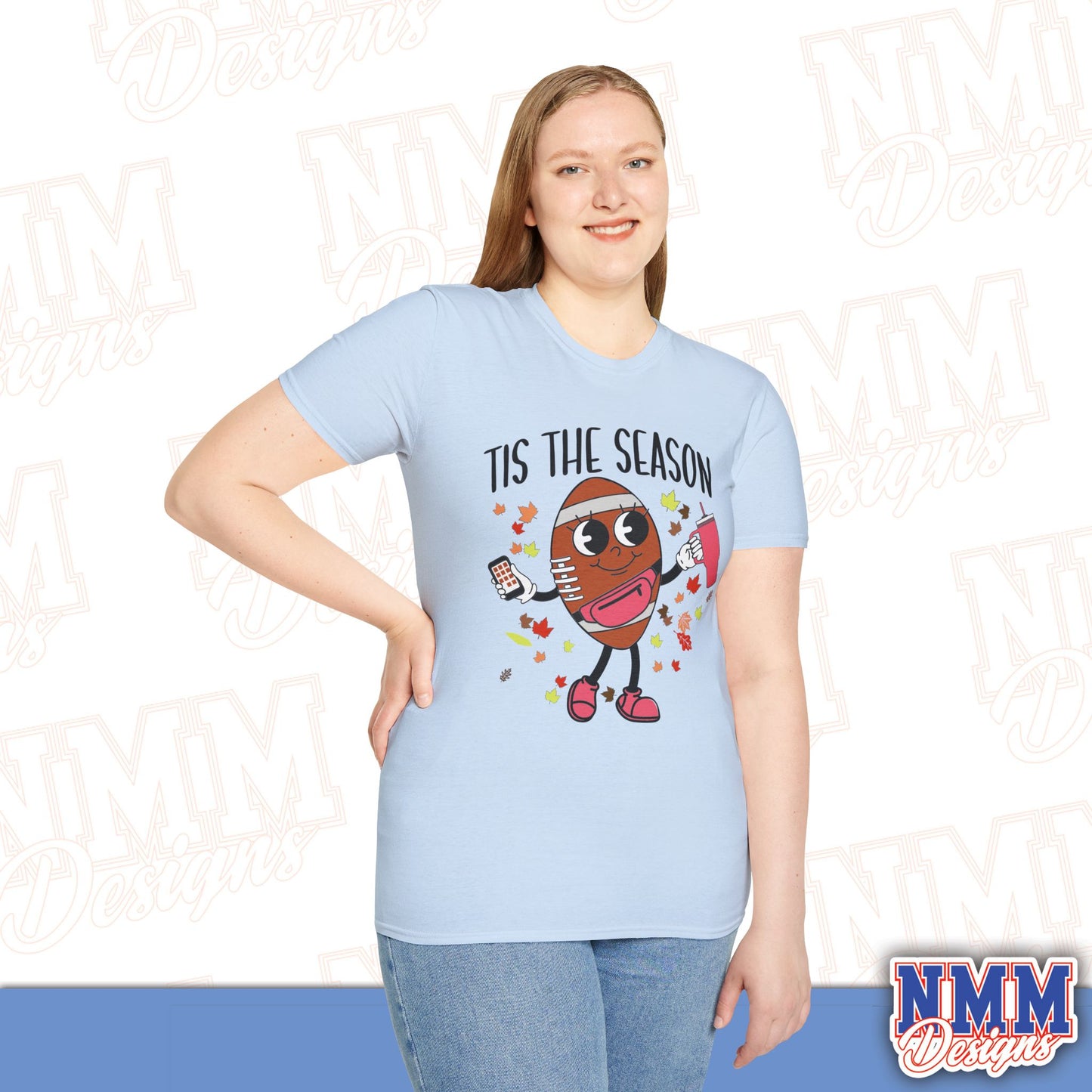 Festive Football T-Shirt, Unisex Softstyle Tee, Perfect for Game Day, Sports Events, Fall Celebrations, Holiday Gatherings, Casual Wear