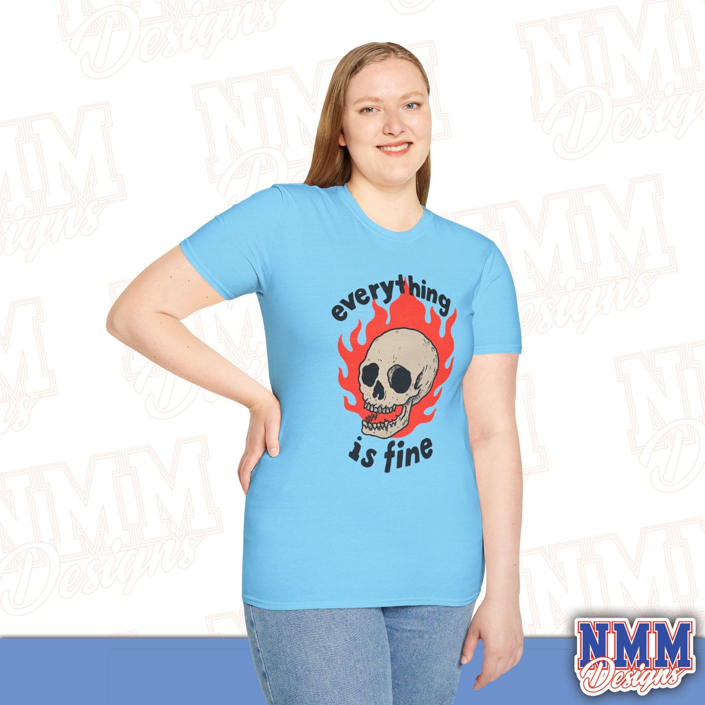 Everything is Fine Skull T-Shirt, Unisex Softstyle Tee, Casual Everyday Shirt, Gift for Skulls Lovers, Alternative Fashion Top