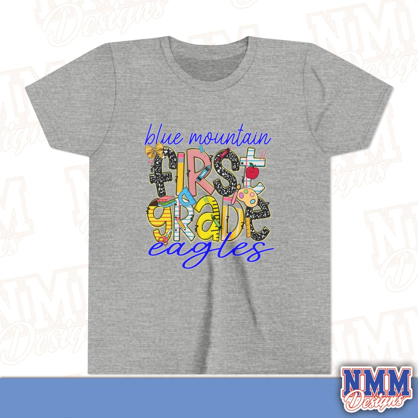 Blue Mountain Eagles First Grade Youth Shirt, Kids Sportswear, School Spirit Apparel, Back to School
