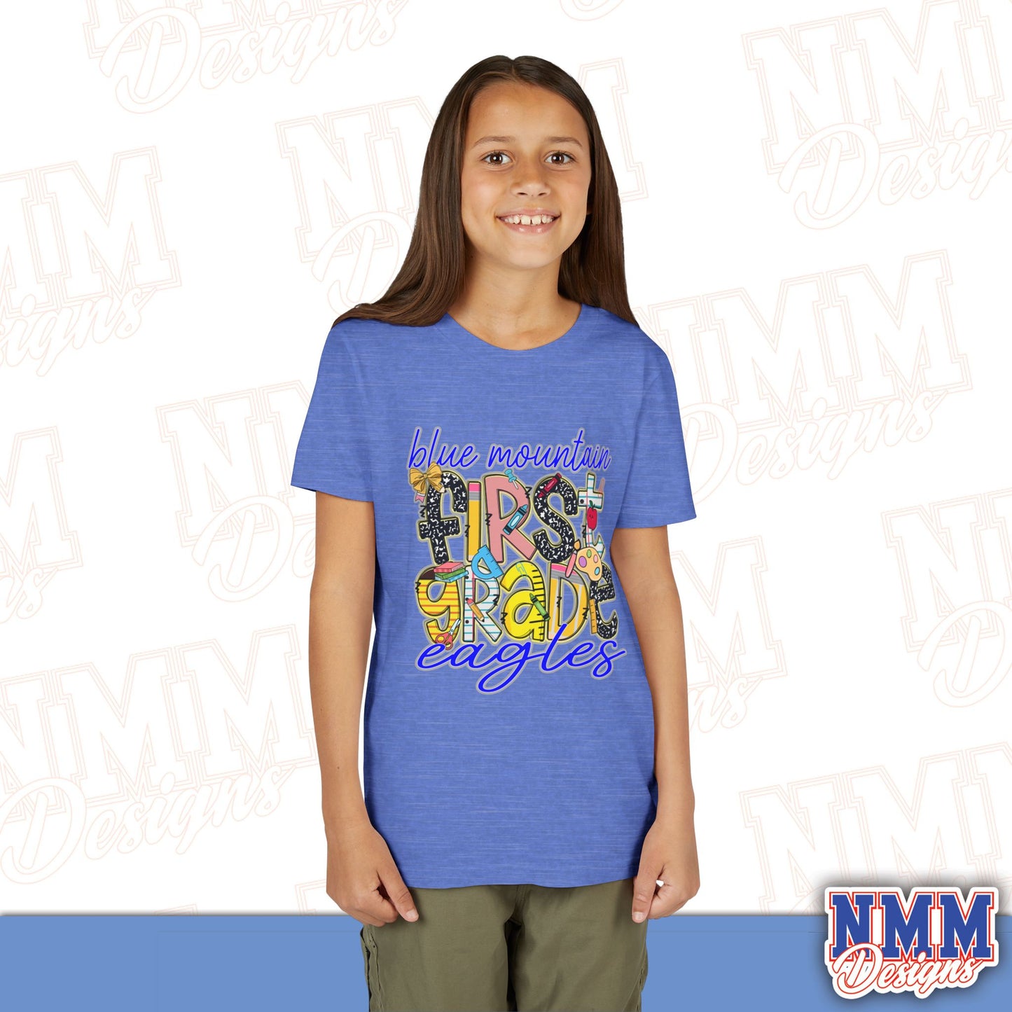 Blue Mountain Eagles First Grade Youth Shirt, Kids Sportswear, School Spirit Apparel, Back to School