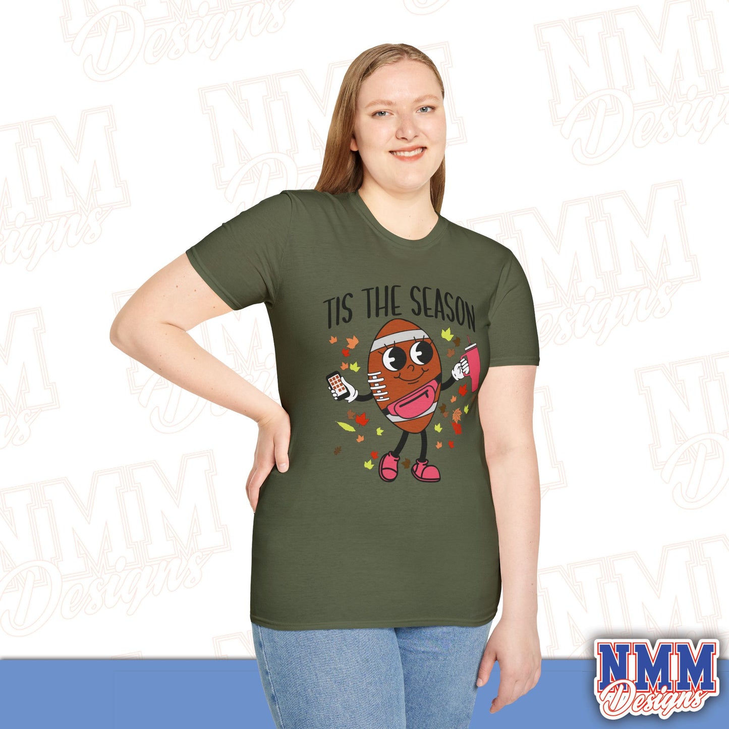 Festive Football T-Shirt, Unisex Softstyle Tee, Perfect for Game Day, Sports Events, Fall Celebrations, Holiday Gatherings, Casual Wear