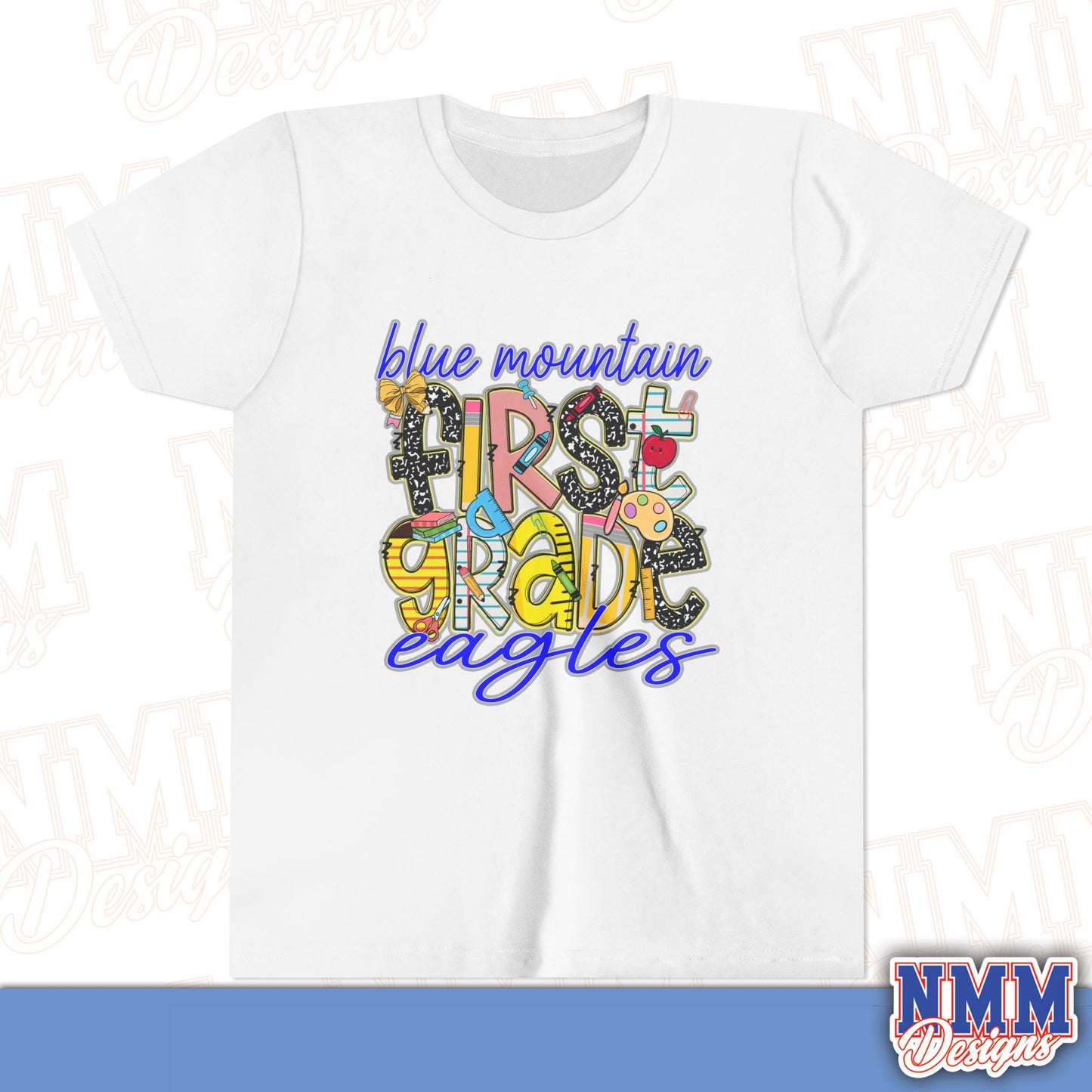 Blue Mountain Eagles First Grade Youth Shirt, Kids Sportswear, School Spirit Apparel, Back to School