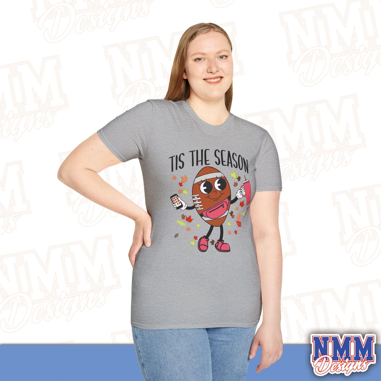Festive Football T-Shirt, Unisex Softstyle Tee, Perfect for Game Day, Sports Events, Fall Celebrations, Holiday Gatherings, Casual Wear