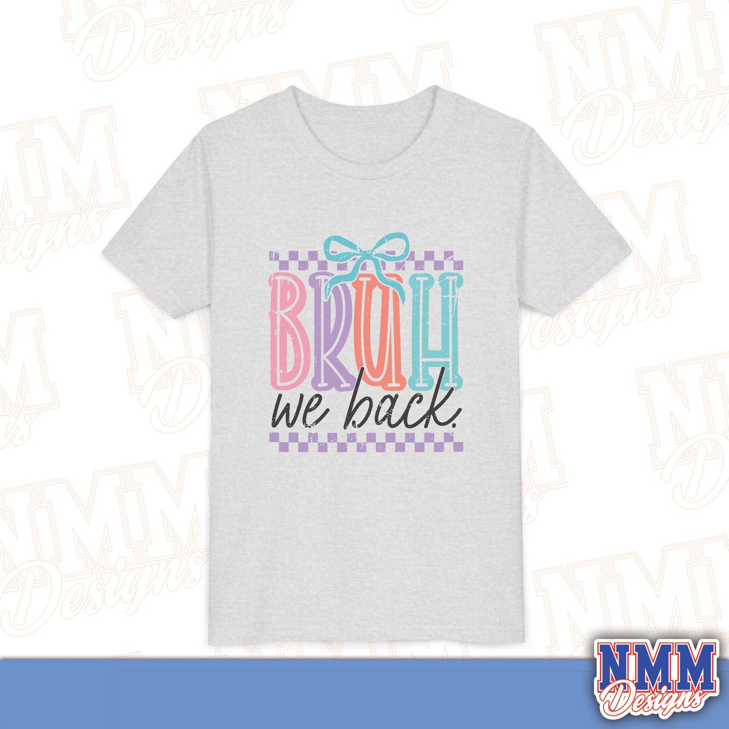 Colorful Youth Short Sleeve Tee - 'Bruh We Back' Fun Graphic T-Shirt for Kids, Birthday Gift, Everyday Wear, Summer Vibes, Trendy Apparel