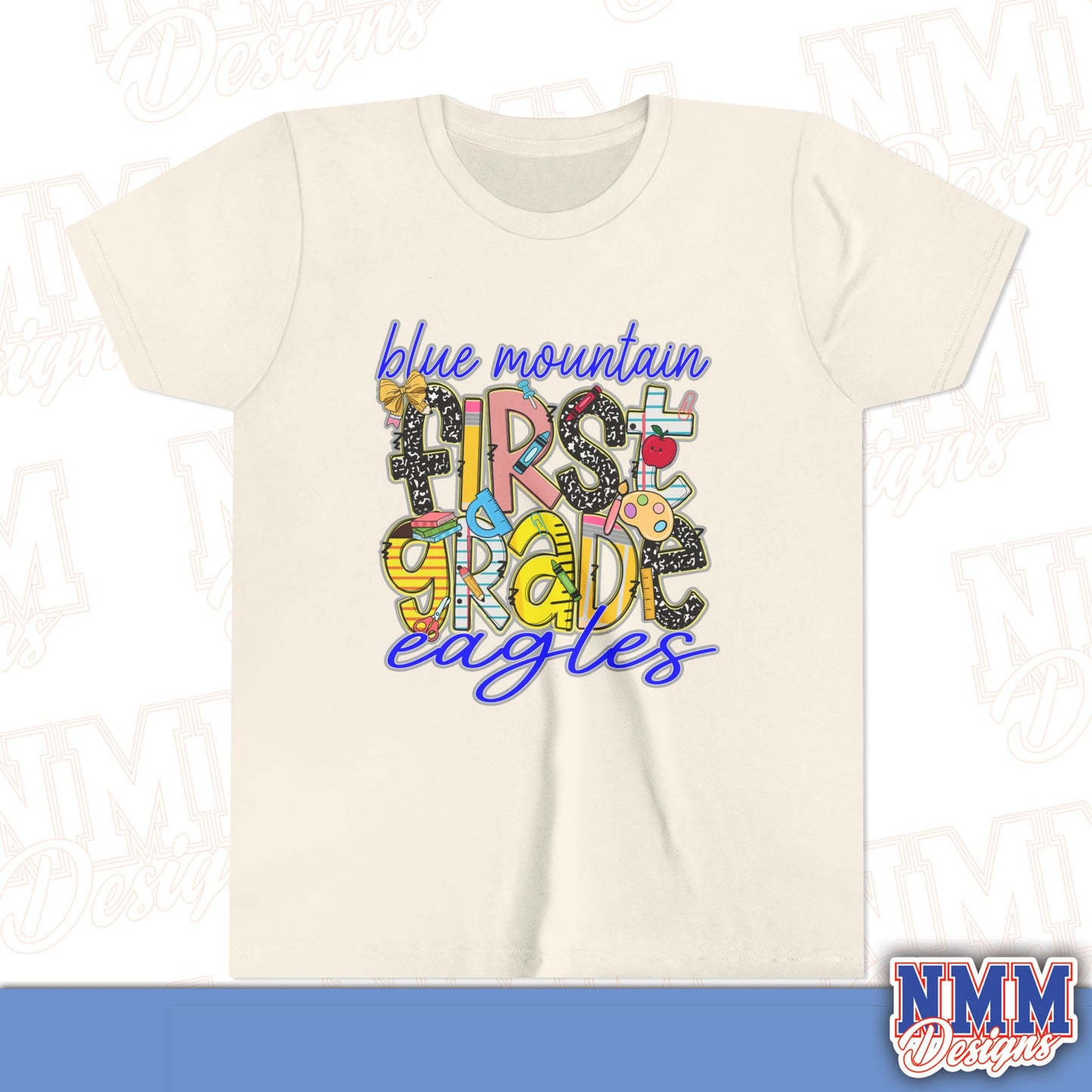 Blue Mountain Eagles First Grade Youth Shirt, Kids Sportswear, School Spirit Apparel, Back to School