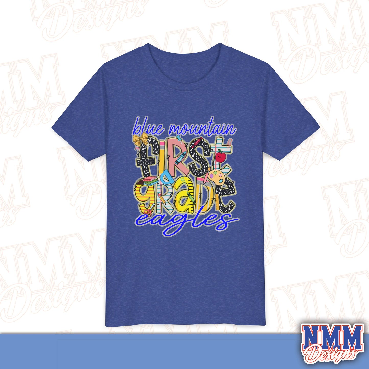 Blue Mountain Eagles First Grade Youth Shirt, Kids Sportswear, School Spirit Apparel, Back to School