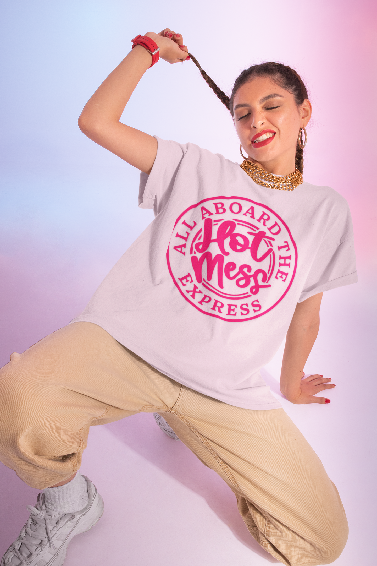 All Aboard the Hot Mess Unisex Softstyle T-Shirt, Funny Graphic Tee, Relaxed Fit Shirt, Gift for Friends, Casual Wear, Everyday Outfit
