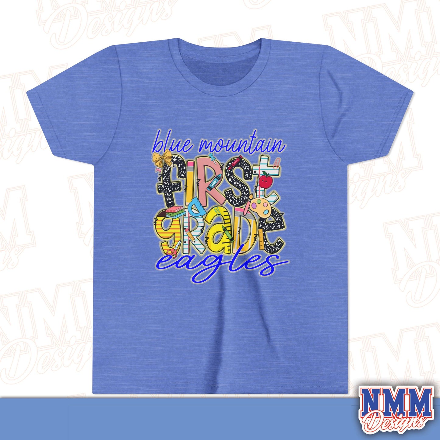 Blue Mountain Eagles First Grade Youth Shirt, Kids Sportswear, School Spirit Apparel, Back to School