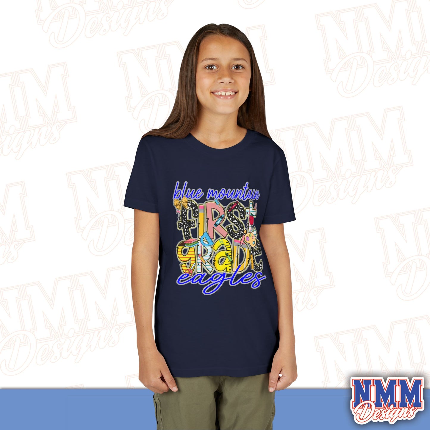 Blue Mountain Eagles First Grade Youth Shirt, Kids Sportswear, School Spirit Apparel, Back to School