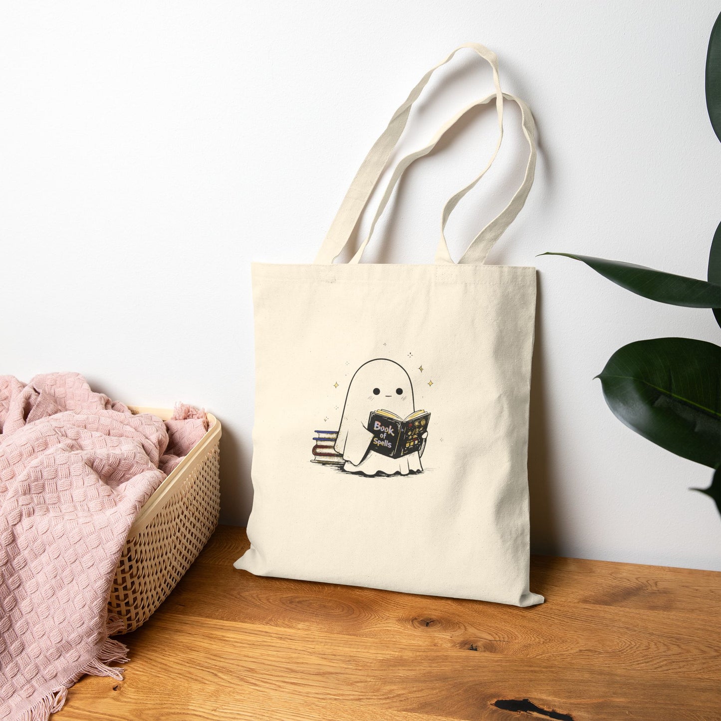 Ghost Canvas Tote Bag with Book of Spells