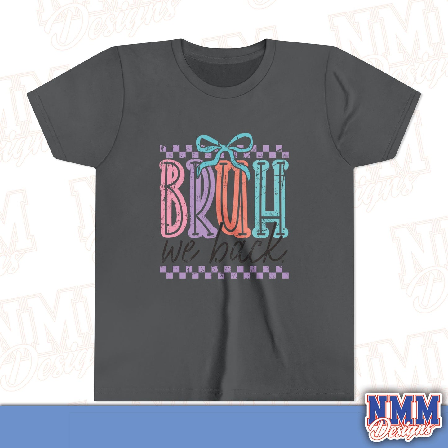 Colorful Youth Short Sleeve Tee - 'Bruh We Back' Fun Graphic T-Shirt for Kids, Birthday Gift, Everyday Wear, Summer Vibes, Trendy Apparel