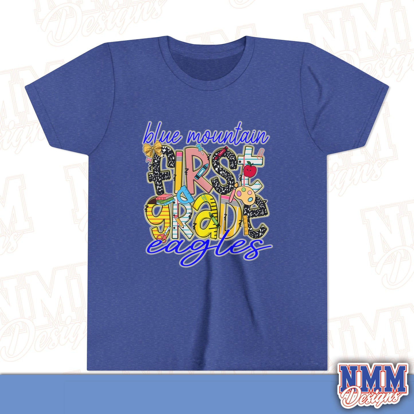Blue Mountain Eagles First Grade Youth Shirt, Kids Sportswear, School Spirit Apparel, Back to School