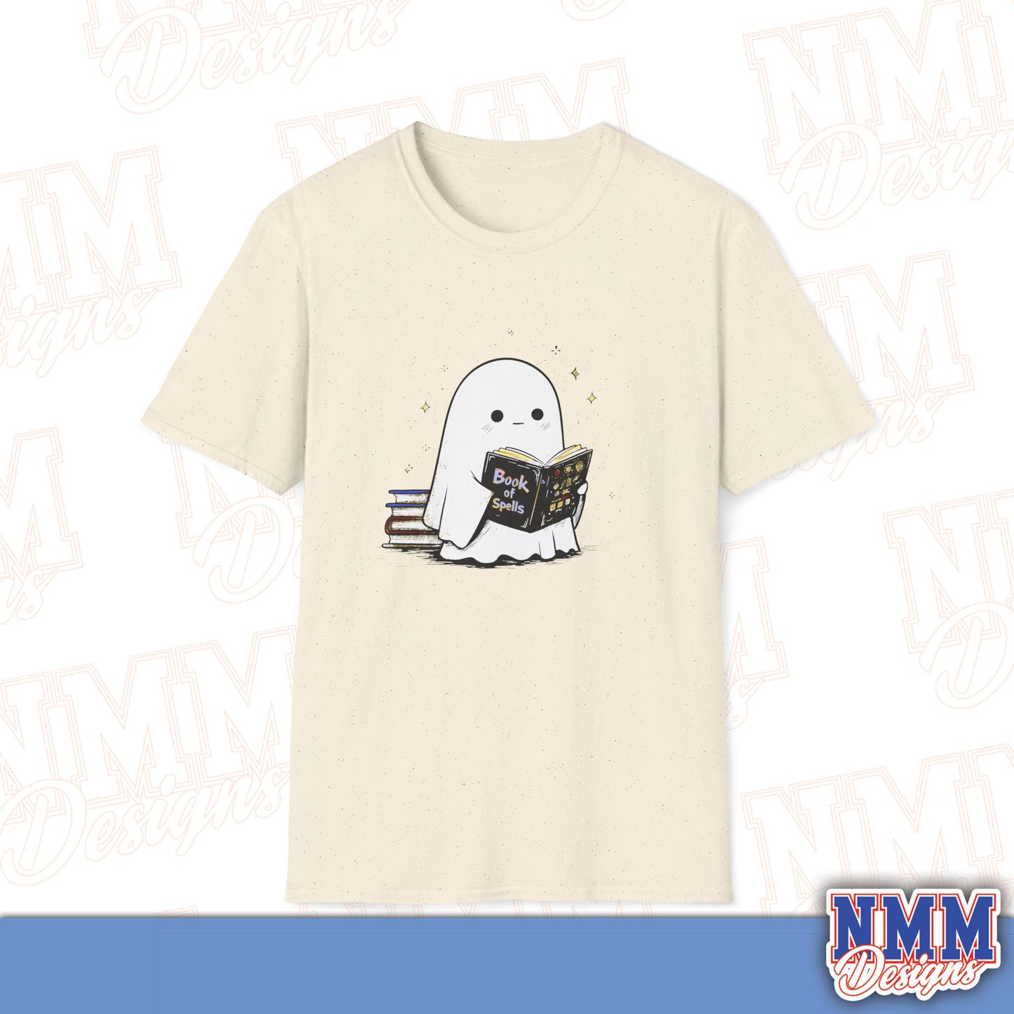 Ghost T-Shirt - Cute Ghost Reading a Book of Spells
