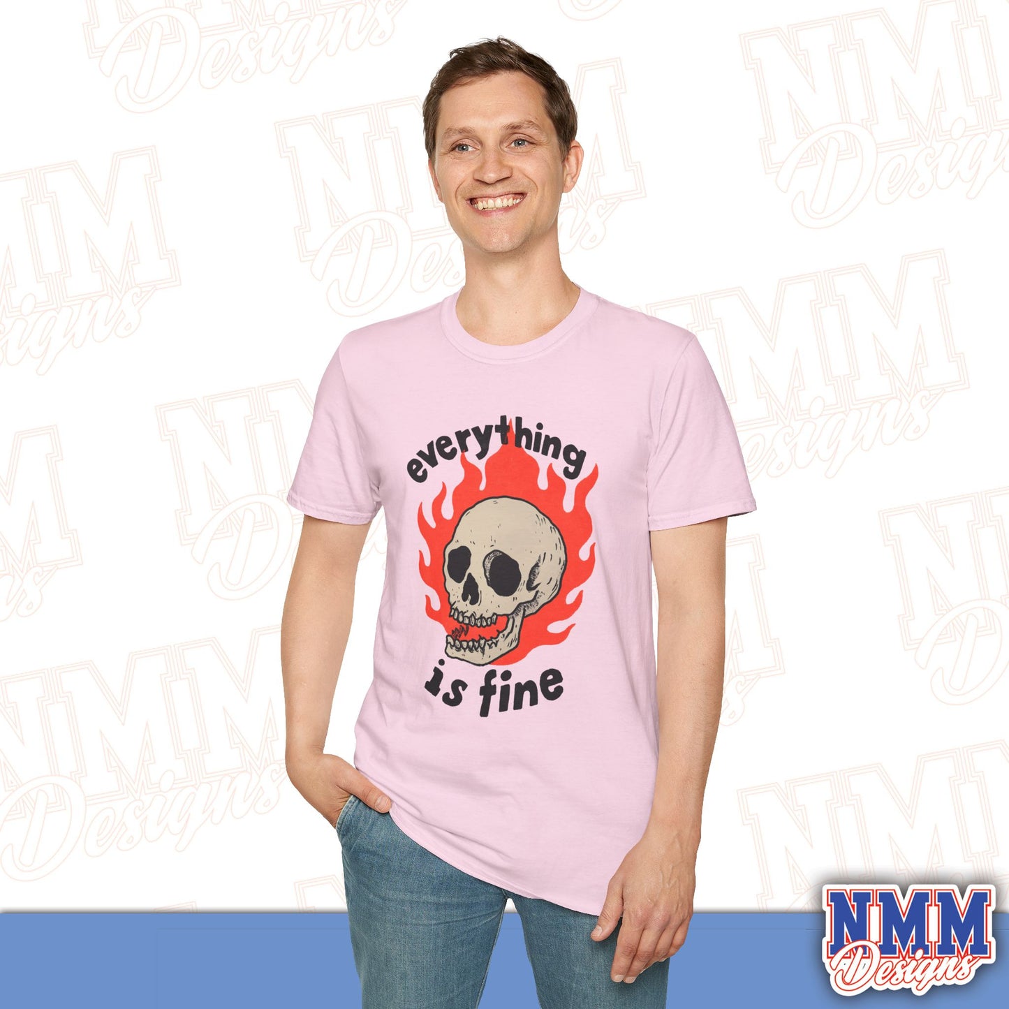 Everything is Fine Skull T-Shirt, Unisex Softstyle Tee, Casual Everyday Shirt, Gift for Skulls Lovers, Alternative Fashion Top
