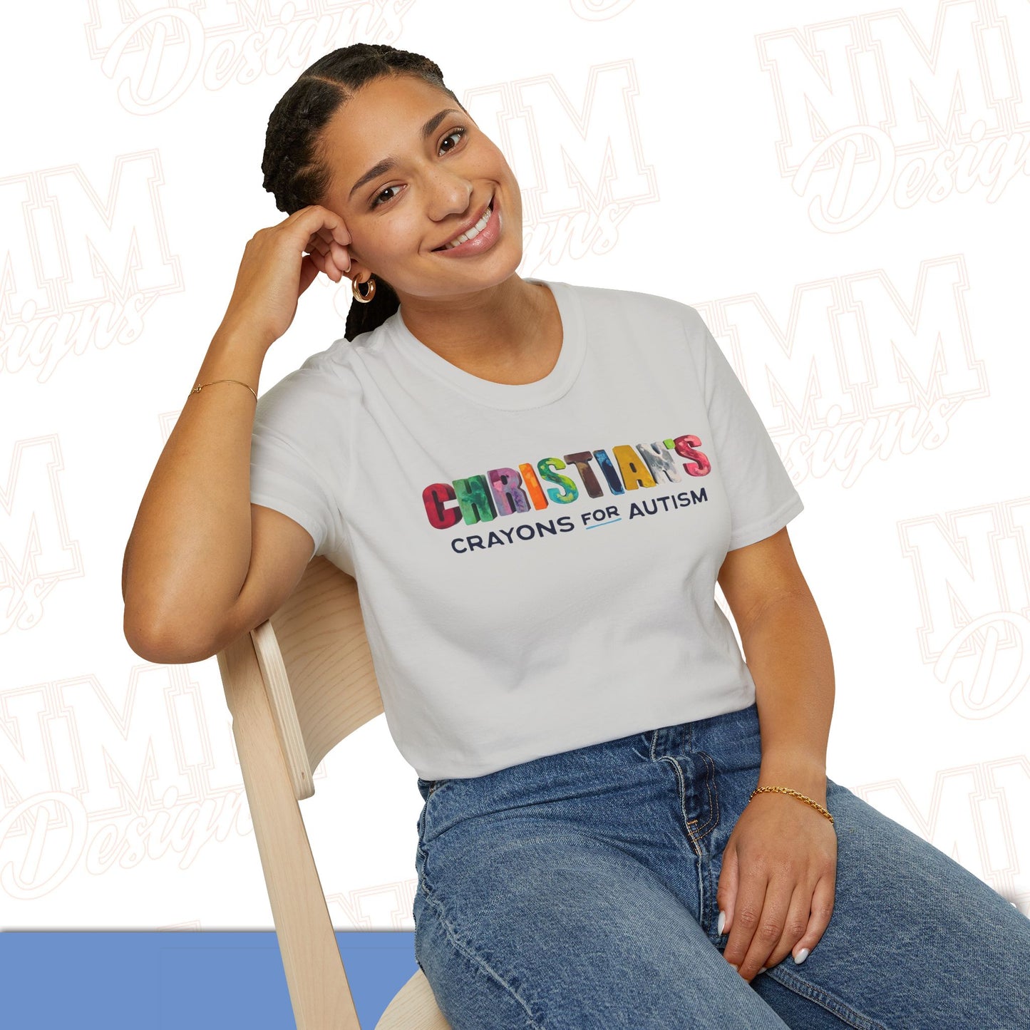 Christian's Crayons for Autism T-Shirt, Unisex Softstyle Tee, Crayons for Autism, Puzzle Piece Design, Gift for Supporters
