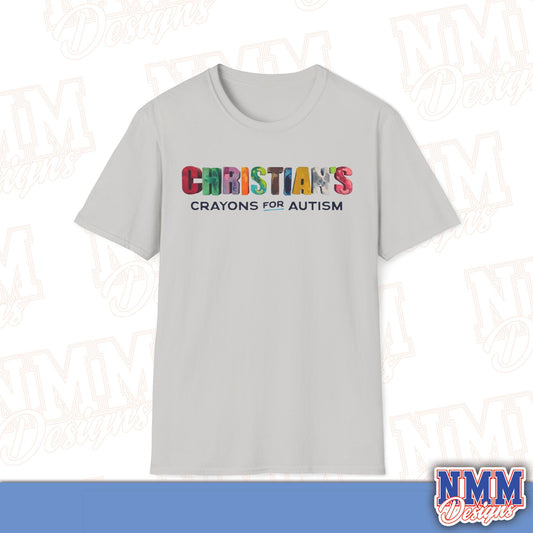 Christian's Crayons for Autism T-Shirt, Unisex Softstyle Tee, Crayons for Autism, Puzzle Piece Design, Gift for Supporters