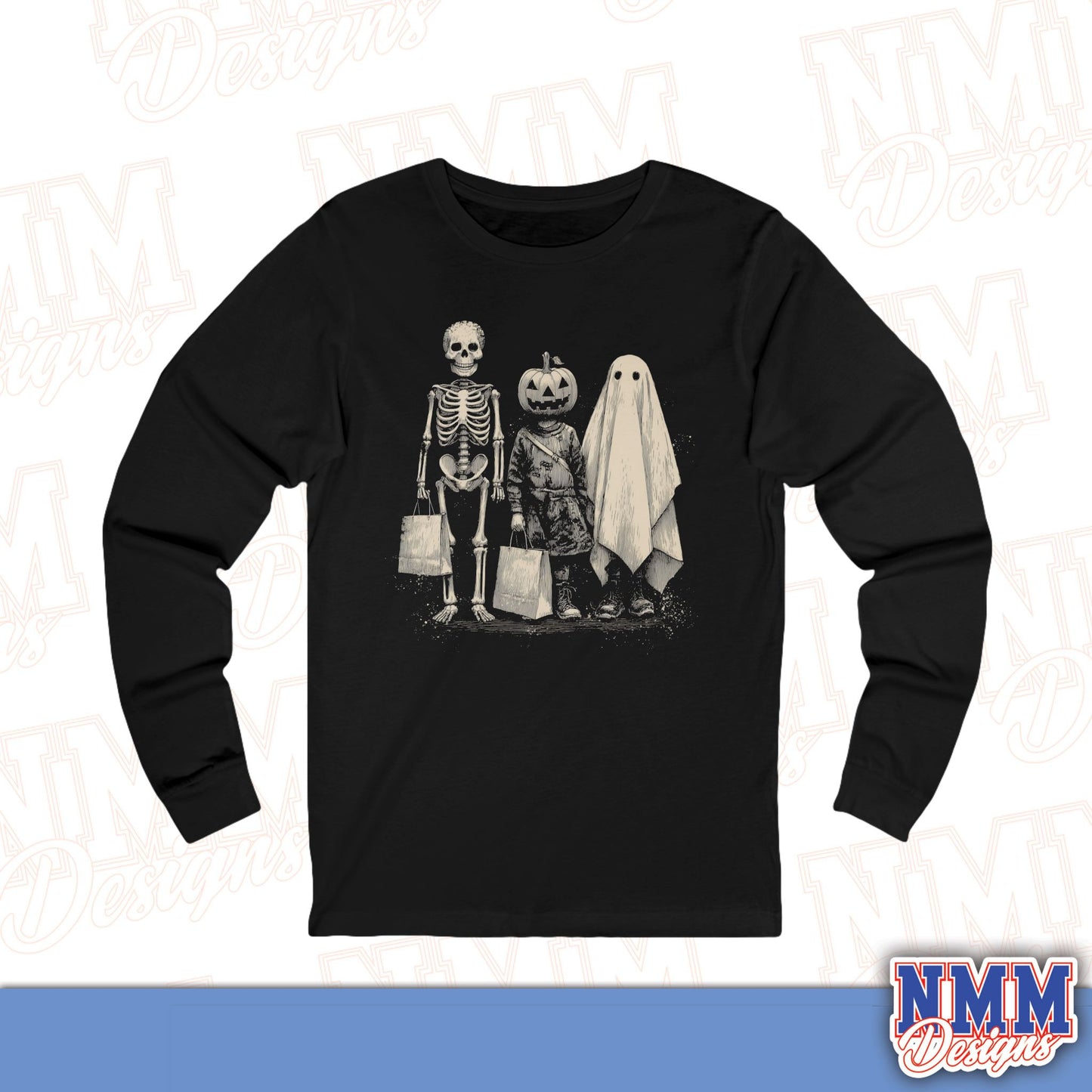 Halloween Graphic Long Sleeve Tee | Spooky Unisex Top, Fall Fashion, Costume, Halloween Party Shirt, Trendy Ghost Design