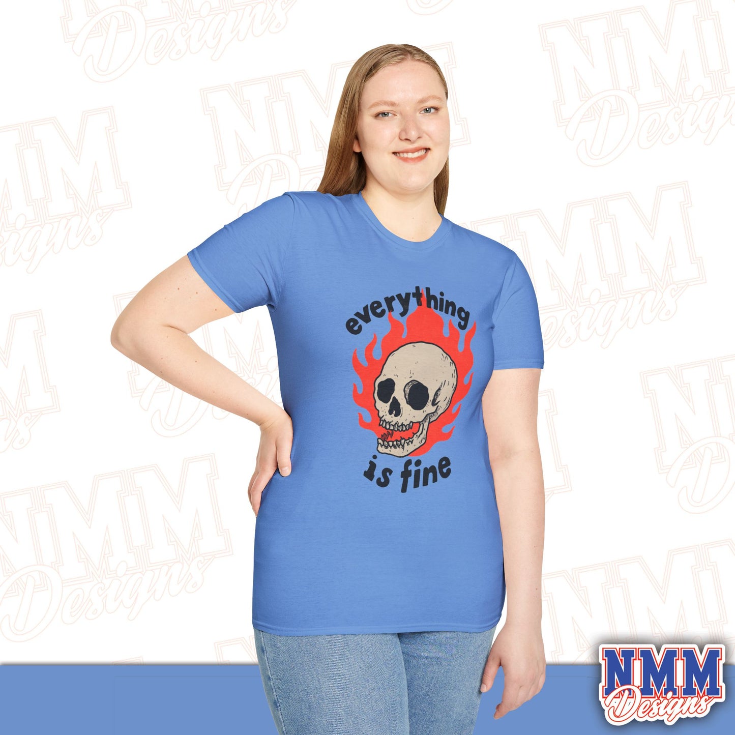 Everything is Fine Skull T-Shirt, Unisex Softstyle Tee, Casual Everyday Shirt, Gift for Skulls Lovers, Alternative Fashion Top