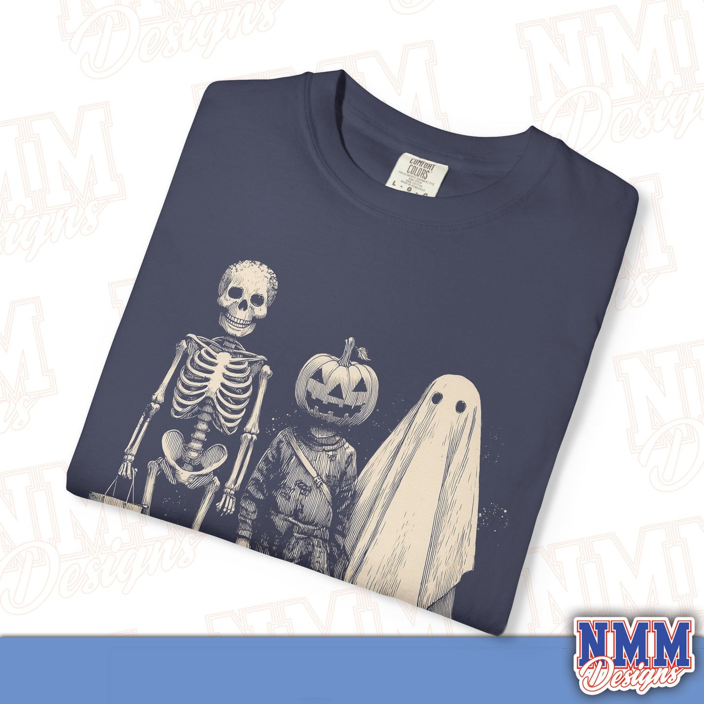 Halloween Skeleton & Ghost T-Shirt - Unisex Garment-Dyed Tee for Spooky Seasonal Celebrations, Fall Festivities, Halloween Parties, [...]