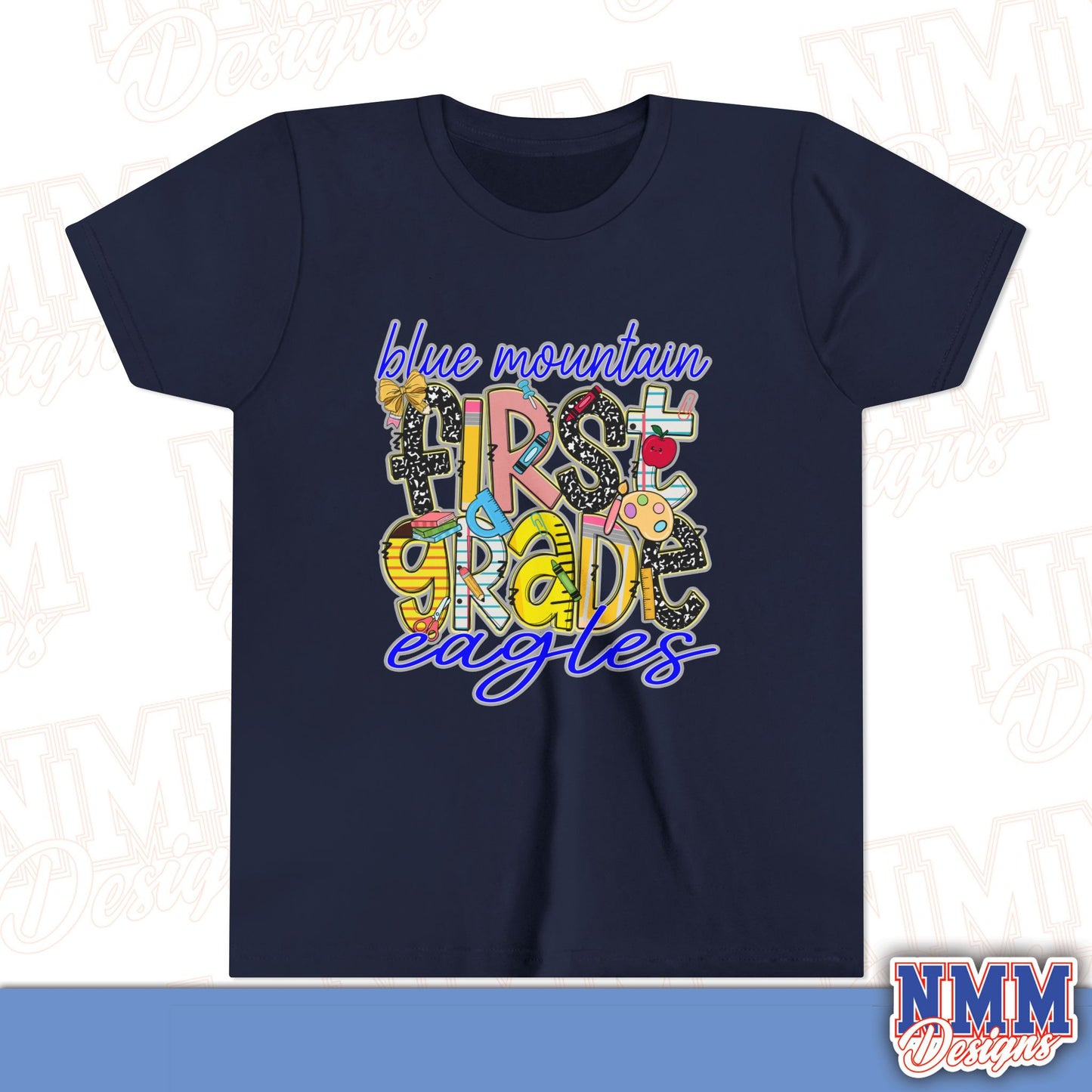 Blue Mountain Eagles First Grade Youth Shirt, Kids Sportswear, School Spirit Apparel, Back to School
