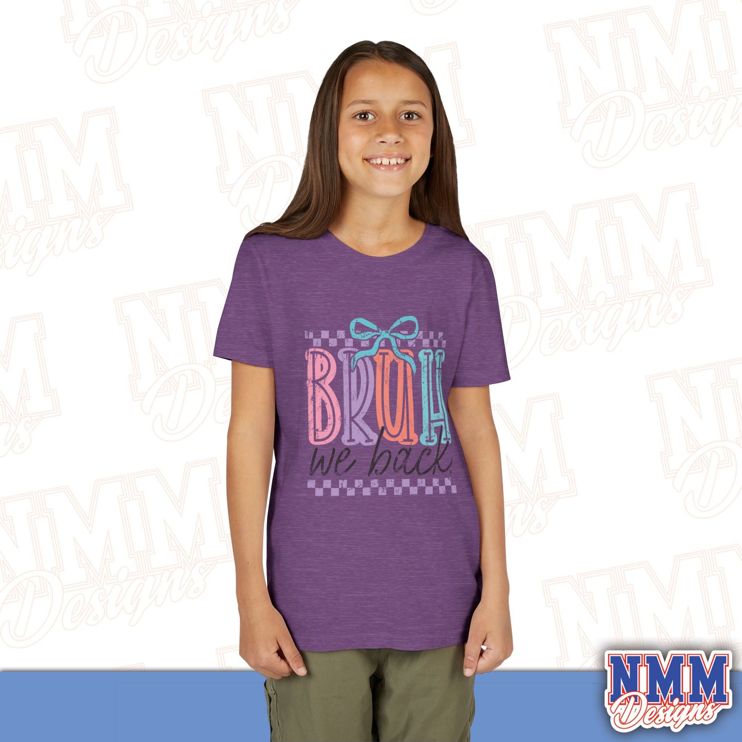 Colorful Youth Short Sleeve Tee - 'Bruh We Back' Fun Graphic T-Shirt for Kids, Birthday Gift, Everyday Wear, Summer Vibes, Trendy Apparel