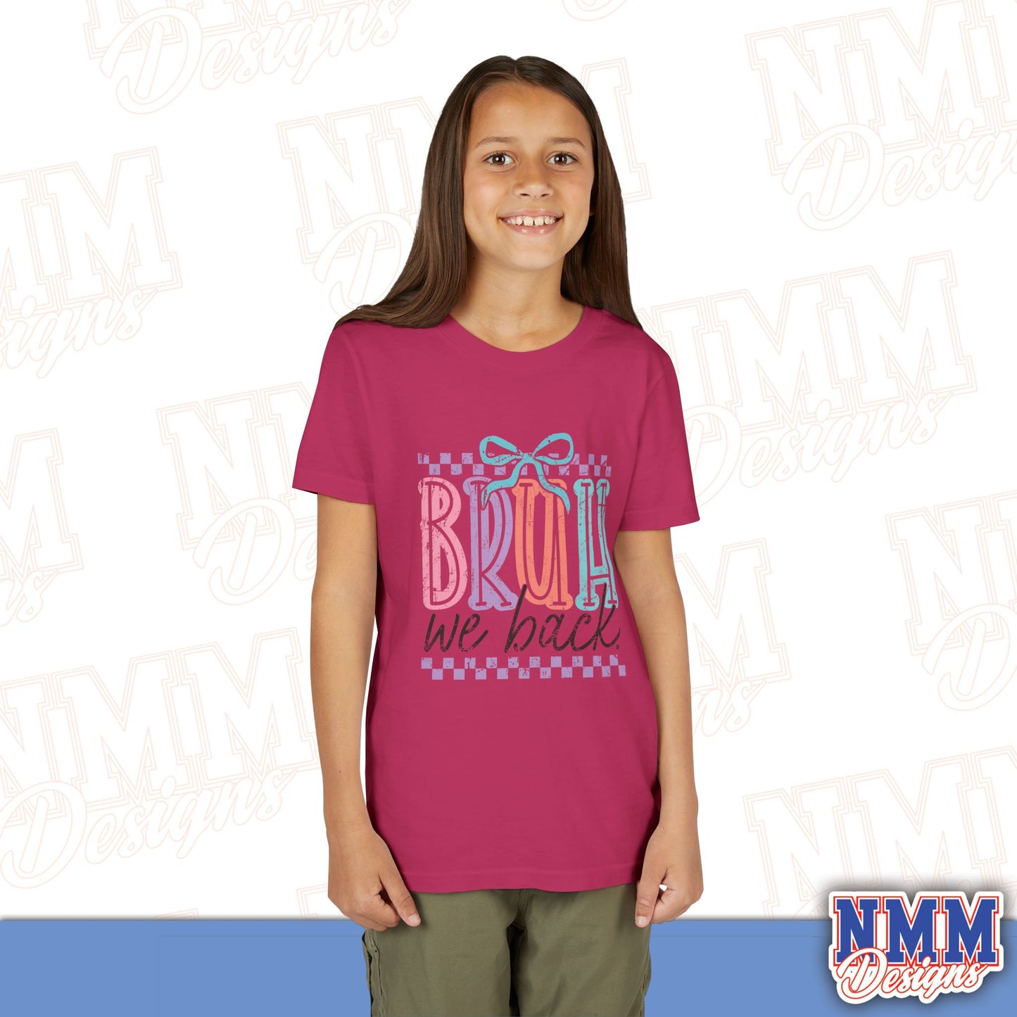 Colorful Youth Short Sleeve Tee - 'Bruh We Back' Fun Graphic T-Shirt for Kids, Birthday Gift, Everyday Wear, Summer Vibes, Trendy Apparel