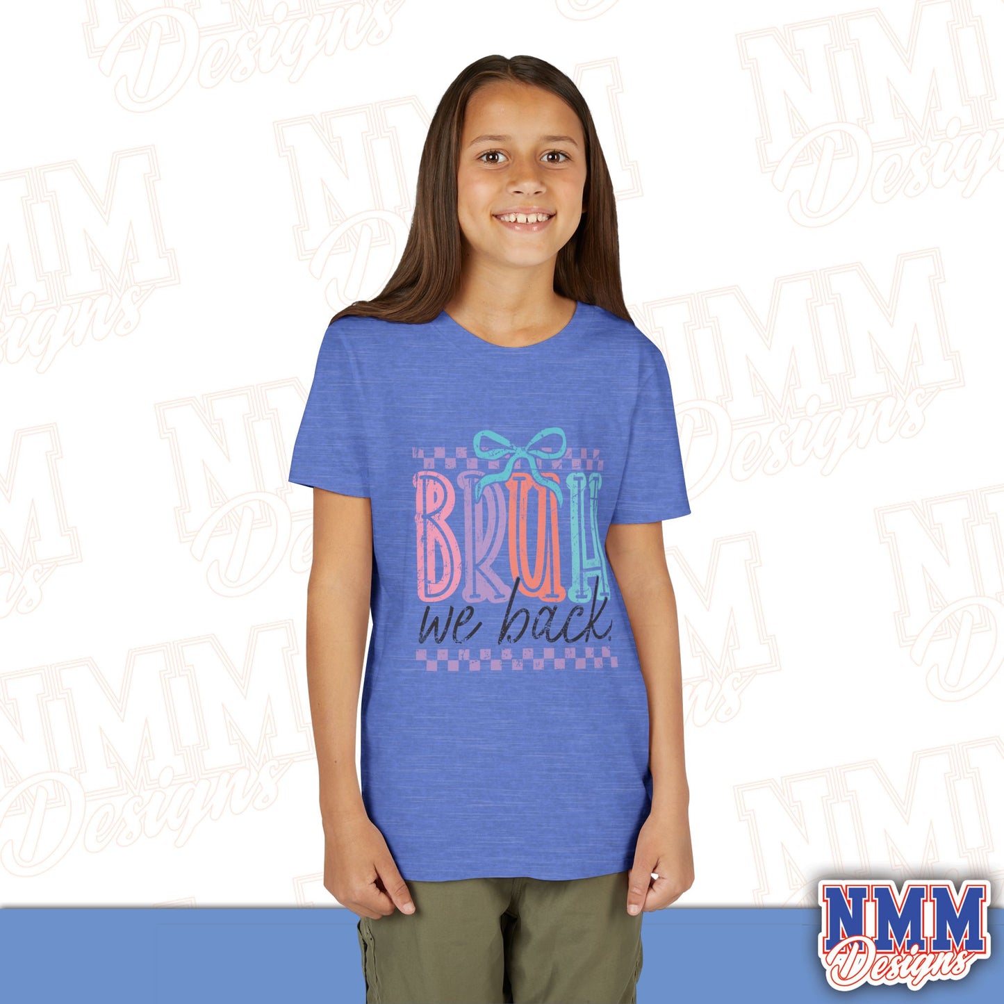 Colorful Youth Short Sleeve Tee - 'Bruh We Back' Fun Graphic T-Shirt for Kids, Birthday Gift, Everyday Wear, Summer Vibes, Trendy Apparel