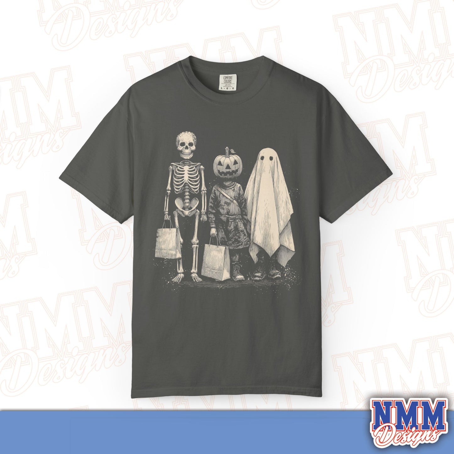 Halloween Skeleton & Ghost T-Shirt - Unisex Garment-Dyed Tee for Spooky Seasonal Celebrations, Fall Festivities, Halloween Parties, [...]