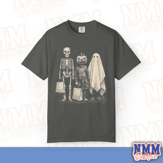 Halloween Skeleton & Ghost T-Shirt - Unisex Garment-Dyed Tee for Spooky Seasonal Celebrations, Fall Festivities, Halloween Parties, [...]