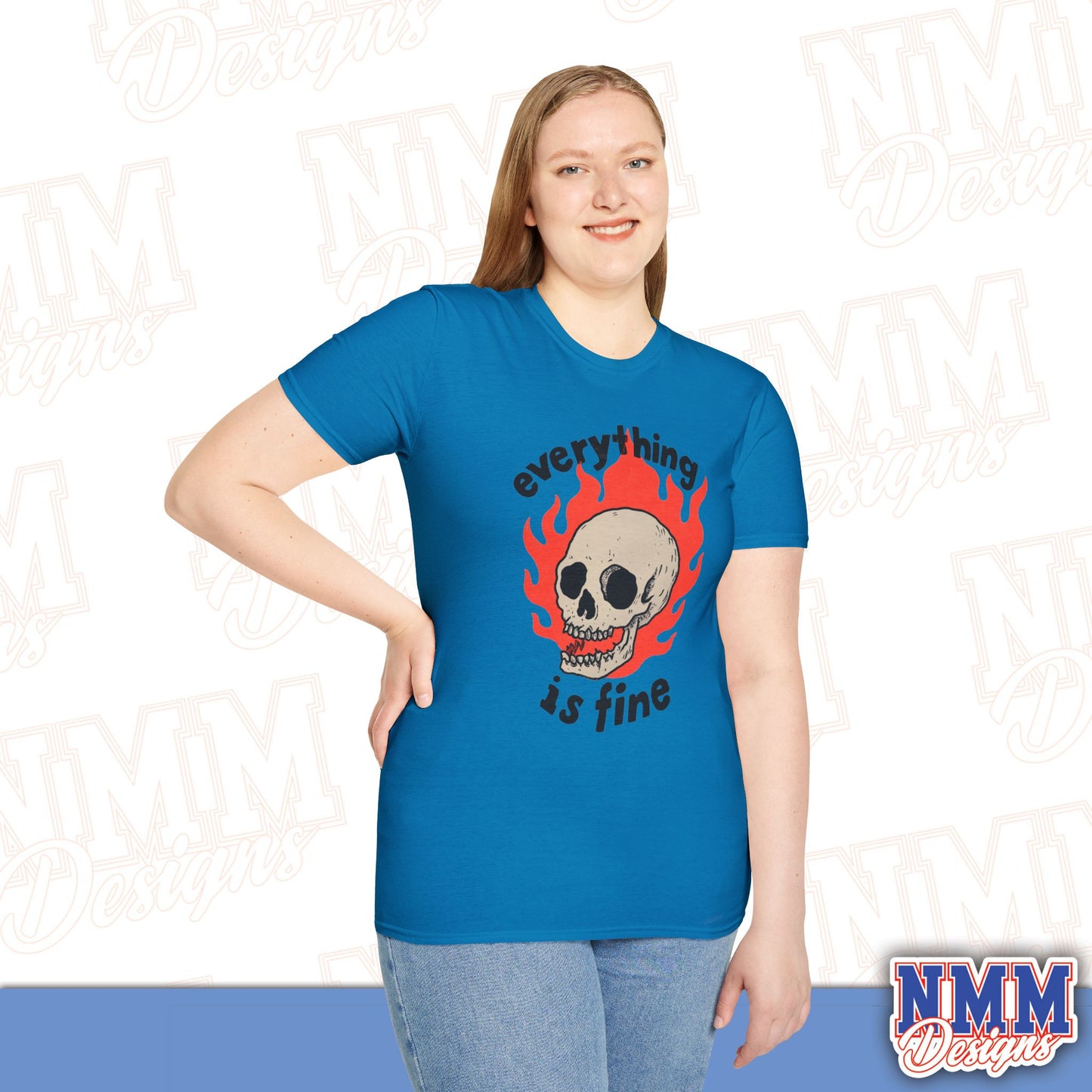 Everything is Fine Skull T-Shirt, Unisex Softstyle Tee, Casual Everyday Shirt, Gift for Skulls Lovers, Alternative Fashion Top