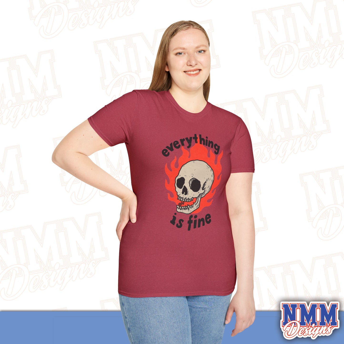 Everything is Fine Skull T-Shirt, Unisex Softstyle Tee, Casual Everyday Shirt, Gift for Skulls Lovers, Alternative Fashion Top