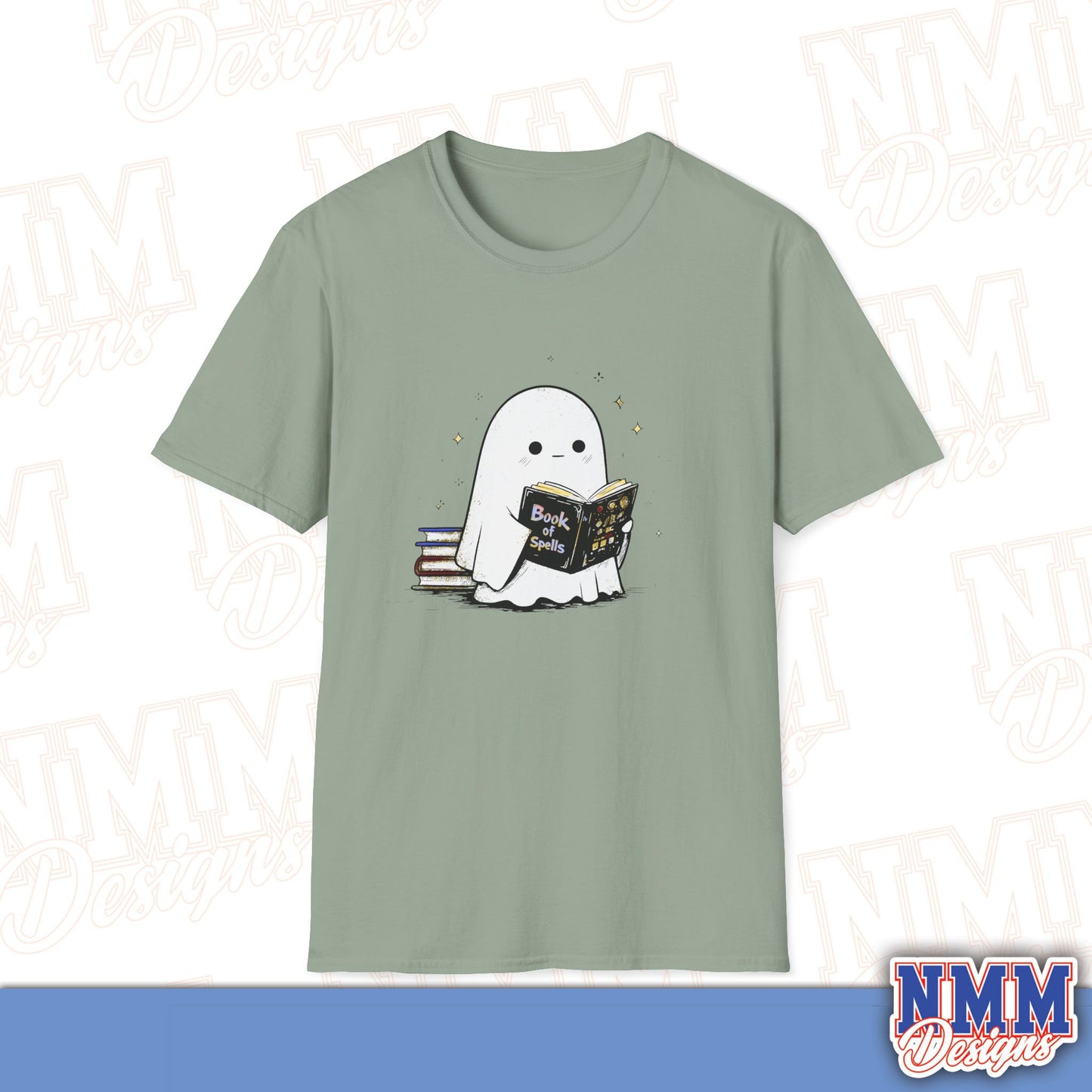 Ghost T-Shirt - Cute Ghost Reading a Book of Spells