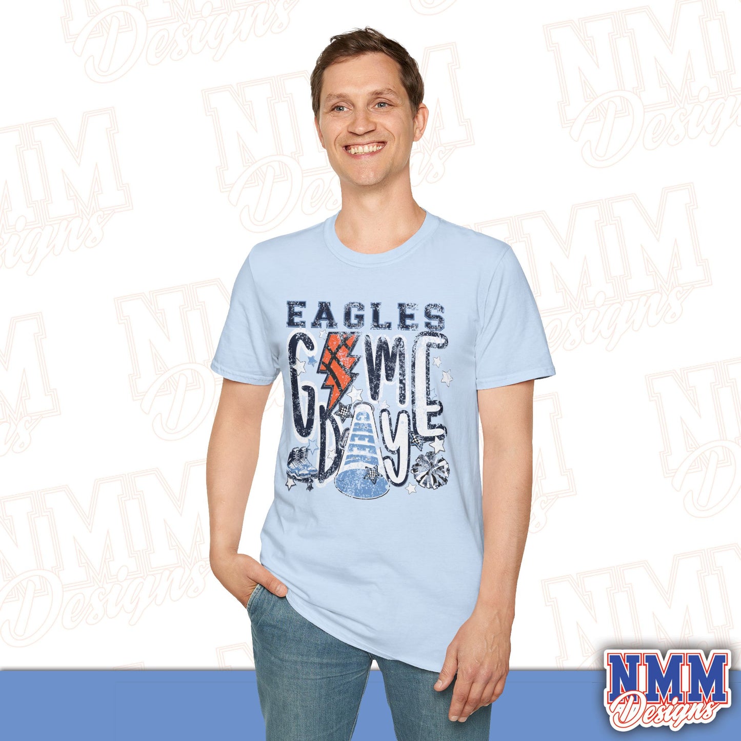 Eagles Game Day T‑Shirt — Vintage Lightning & Football Helmet Fan Tee