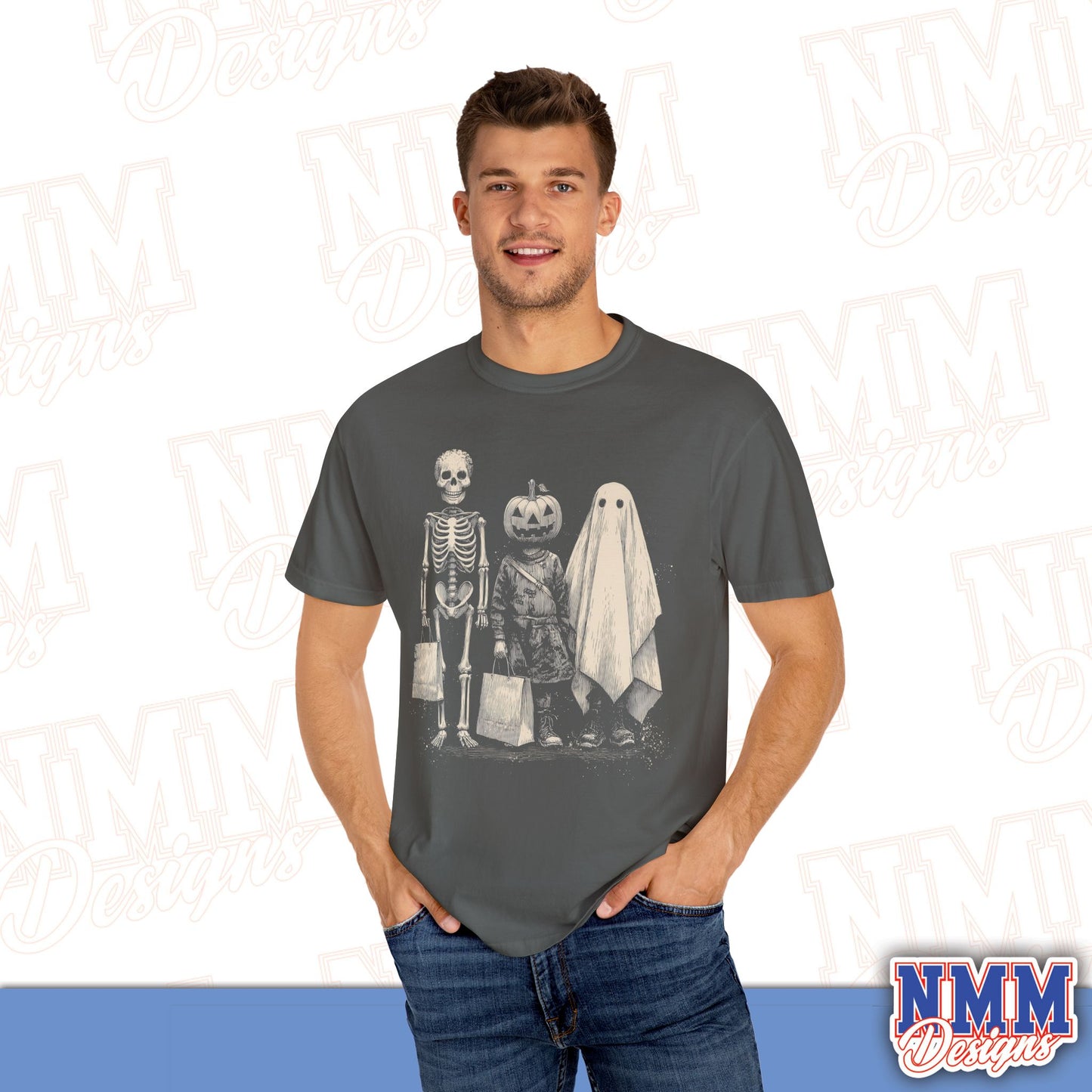 Halloween Skeleton & Ghost T-Shirt - Unisex Garment-Dyed Tee for Spooky Seasonal Celebrations, Fall Festivities, Halloween Parties, [...]