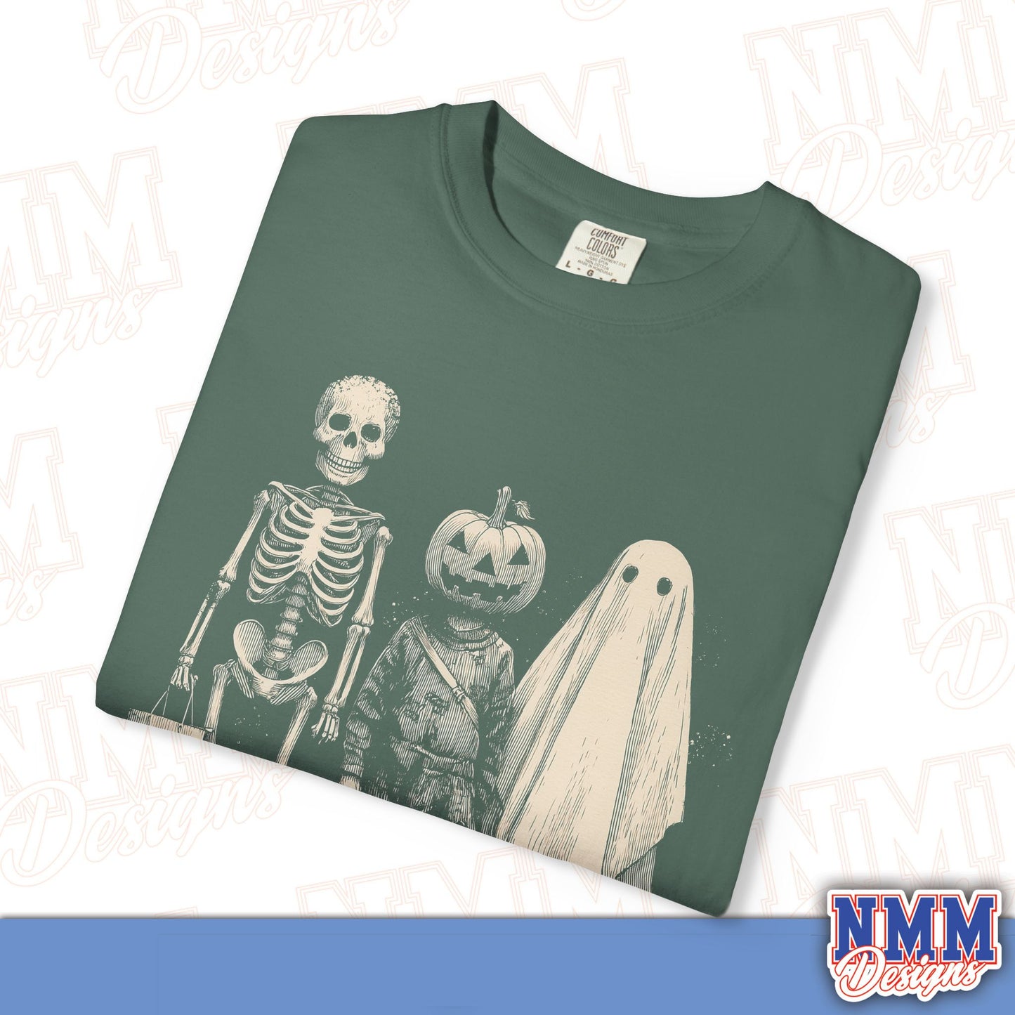 Halloween Skeleton & Ghost T-Shirt - Unisex Garment-Dyed Tee for Spooky Seasonal Celebrations, Fall Festivities, Halloween Parties, [...]