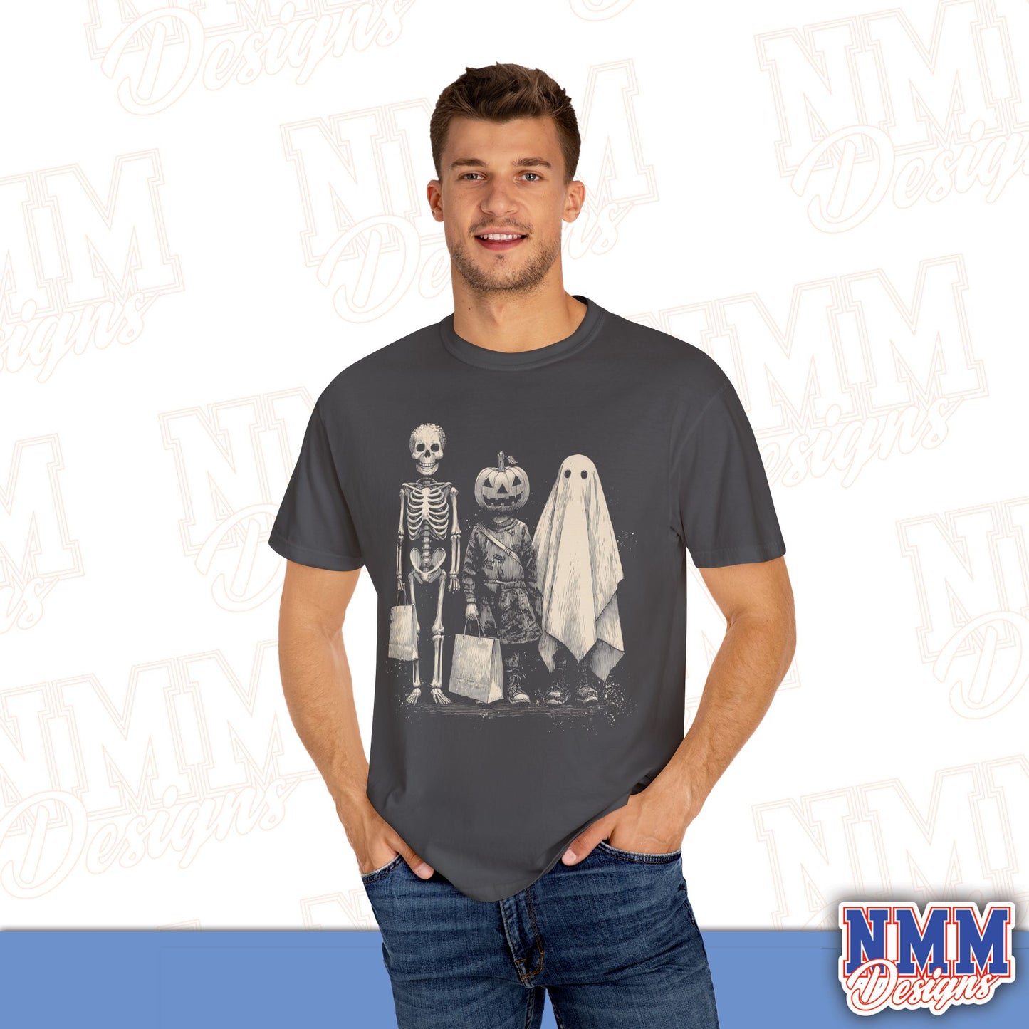 Halloween Skeleton & Ghost T-Shirt - Unisex Garment-Dyed Tee for Spooky Seasonal Celebrations, Fall Festivities, Halloween Parties, [...]