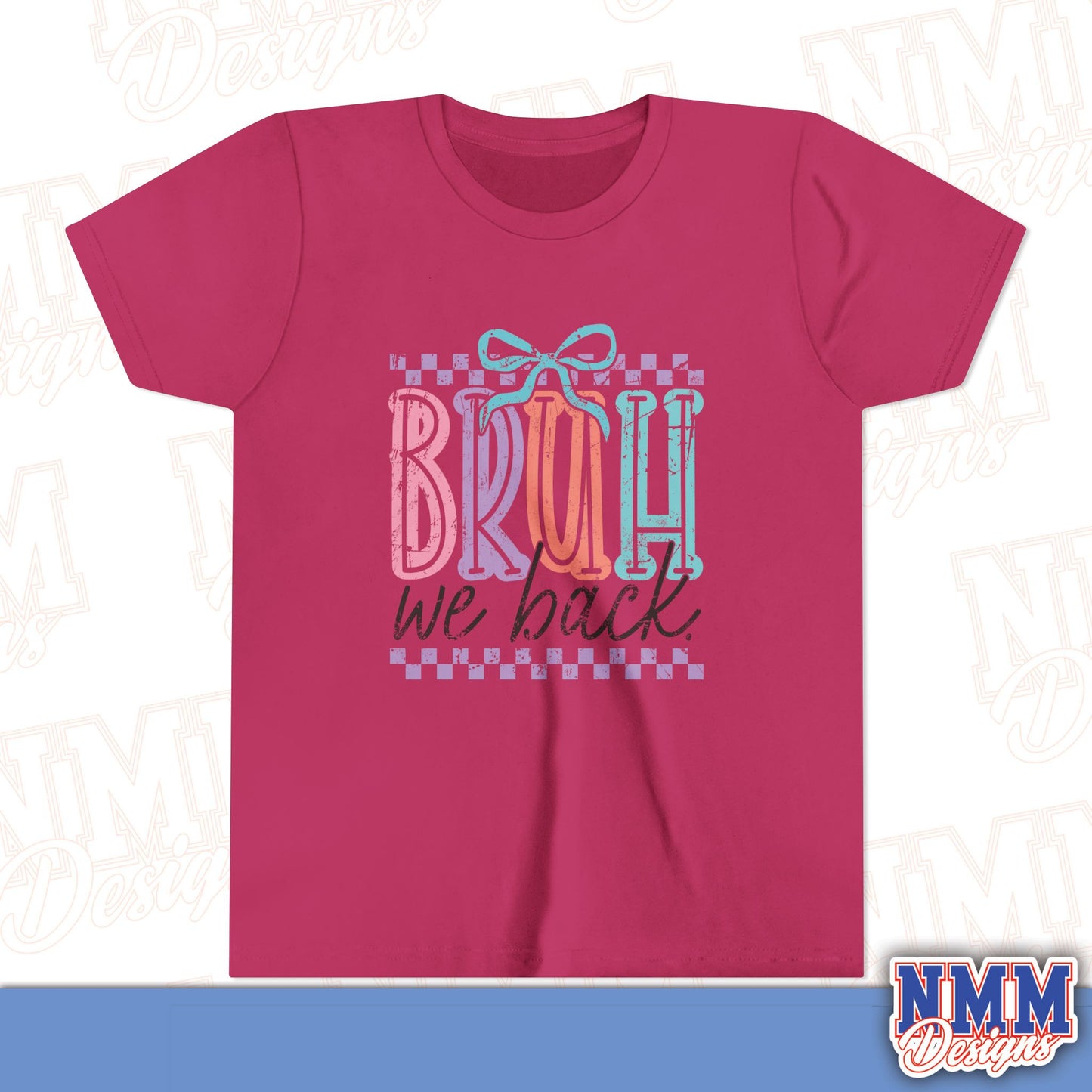 Colorful Youth Short Sleeve Tee - 'Bruh We Back' Fun Graphic T-Shirt for Kids, Birthday Gift, Everyday Wear, Summer Vibes, Trendy Apparel