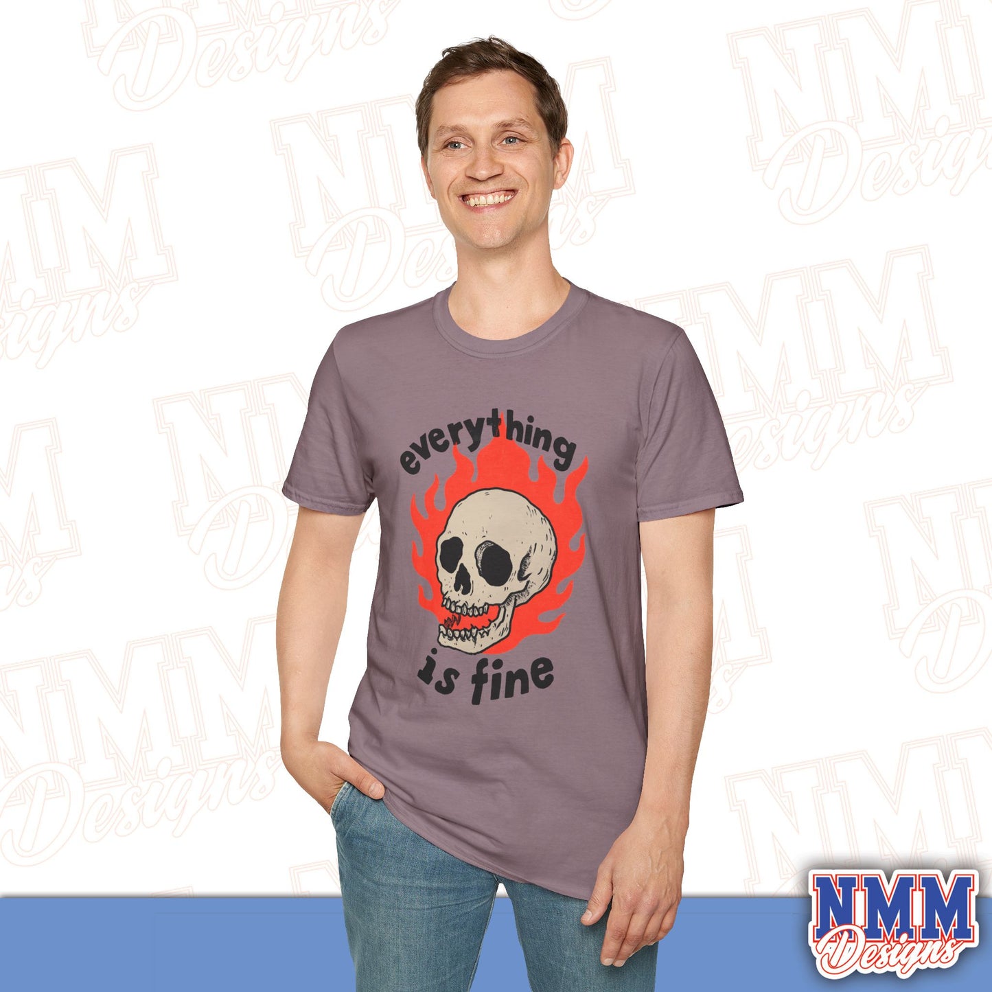 Everything is Fine Skull T-Shirt, Unisex Softstyle Tee, Casual Everyday Shirt, Gift for Skulls Lovers, Alternative Fashion Top