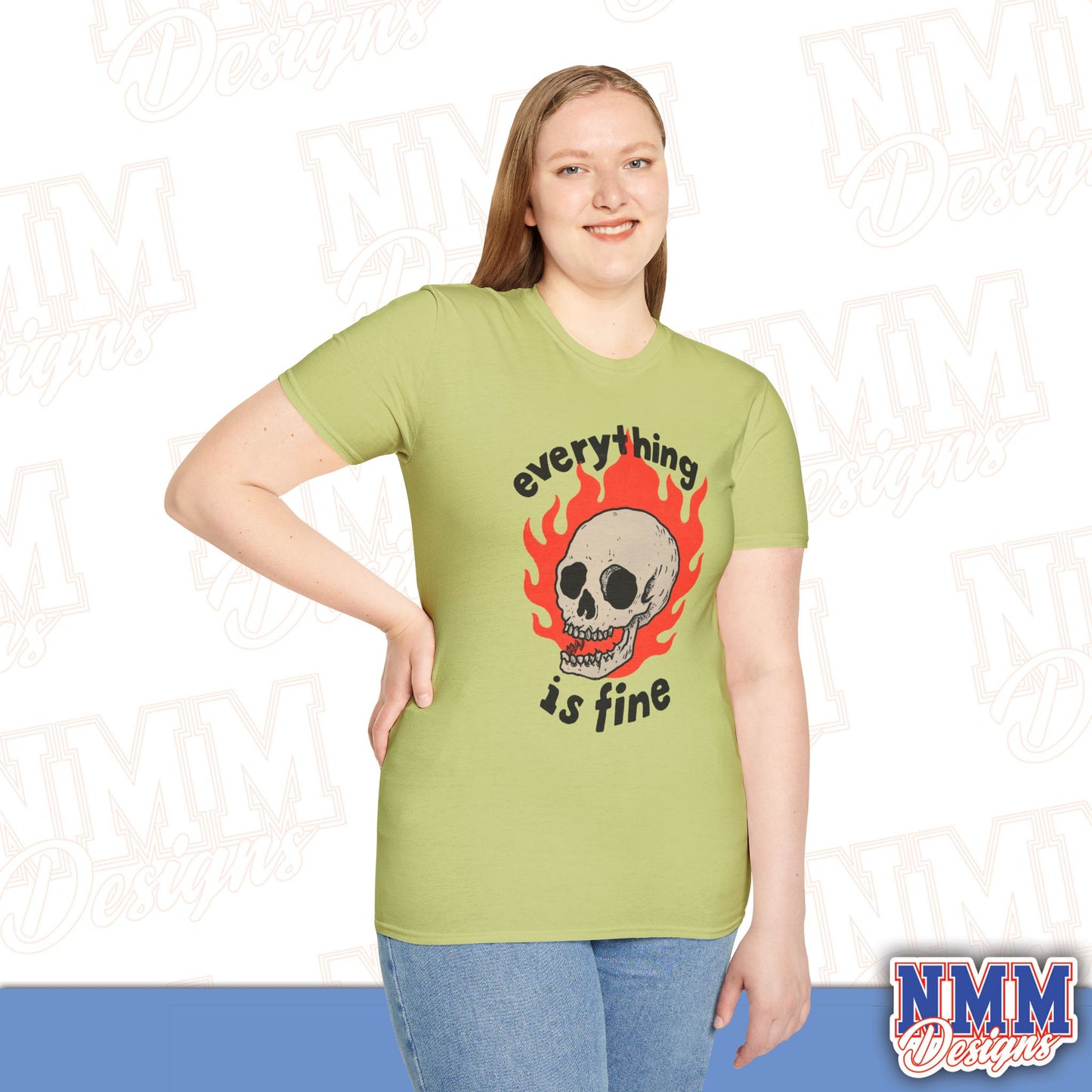Everything is Fine Skull T-Shirt, Unisex Softstyle Tee, Casual Everyday Shirt, Gift for Skulls Lovers, Alternative Fashion Top