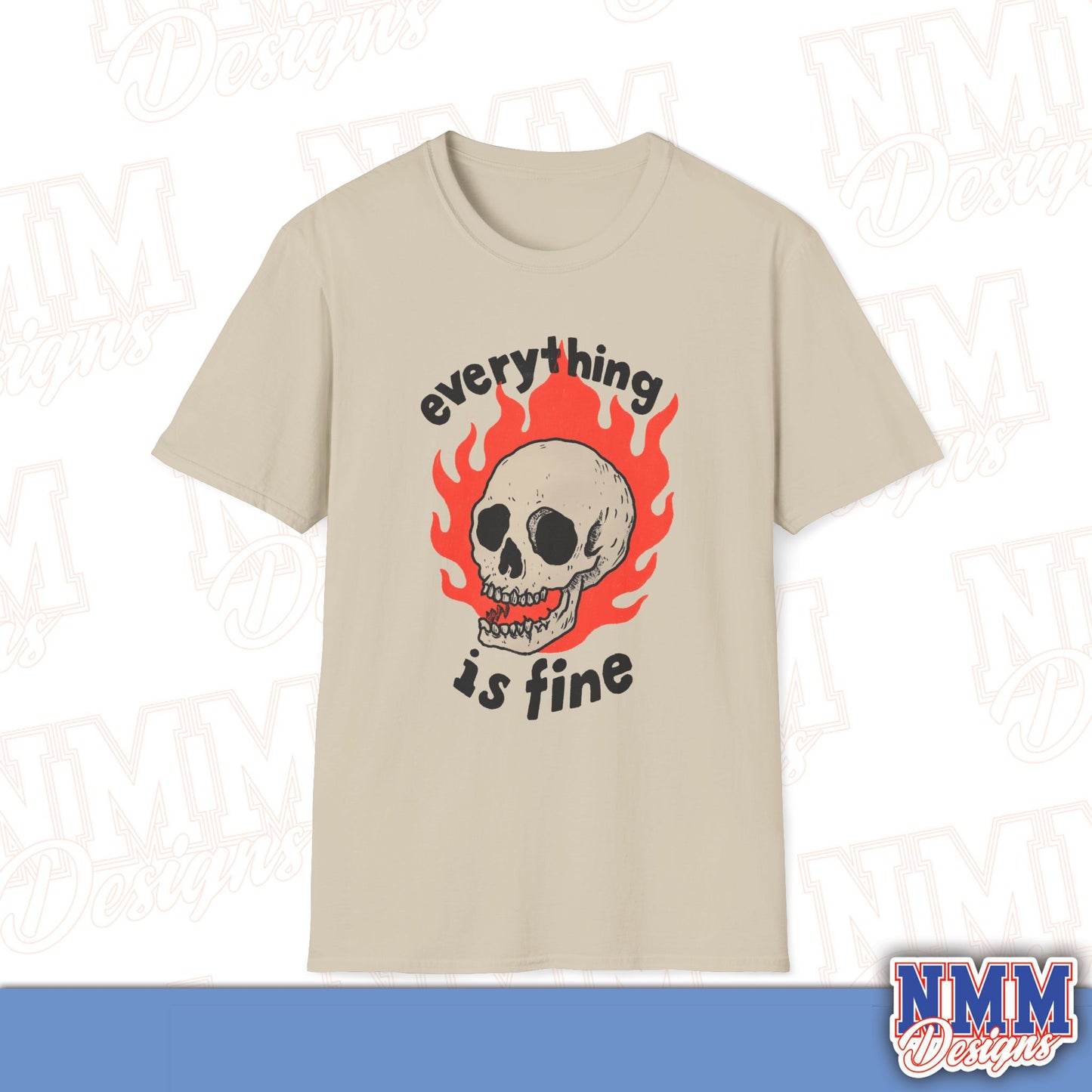 Everything is Fine Skull T-Shirt, Unisex Softstyle Tee, Casual Everyday Shirt, Gift for Skulls Lovers, Alternative Fashion Top