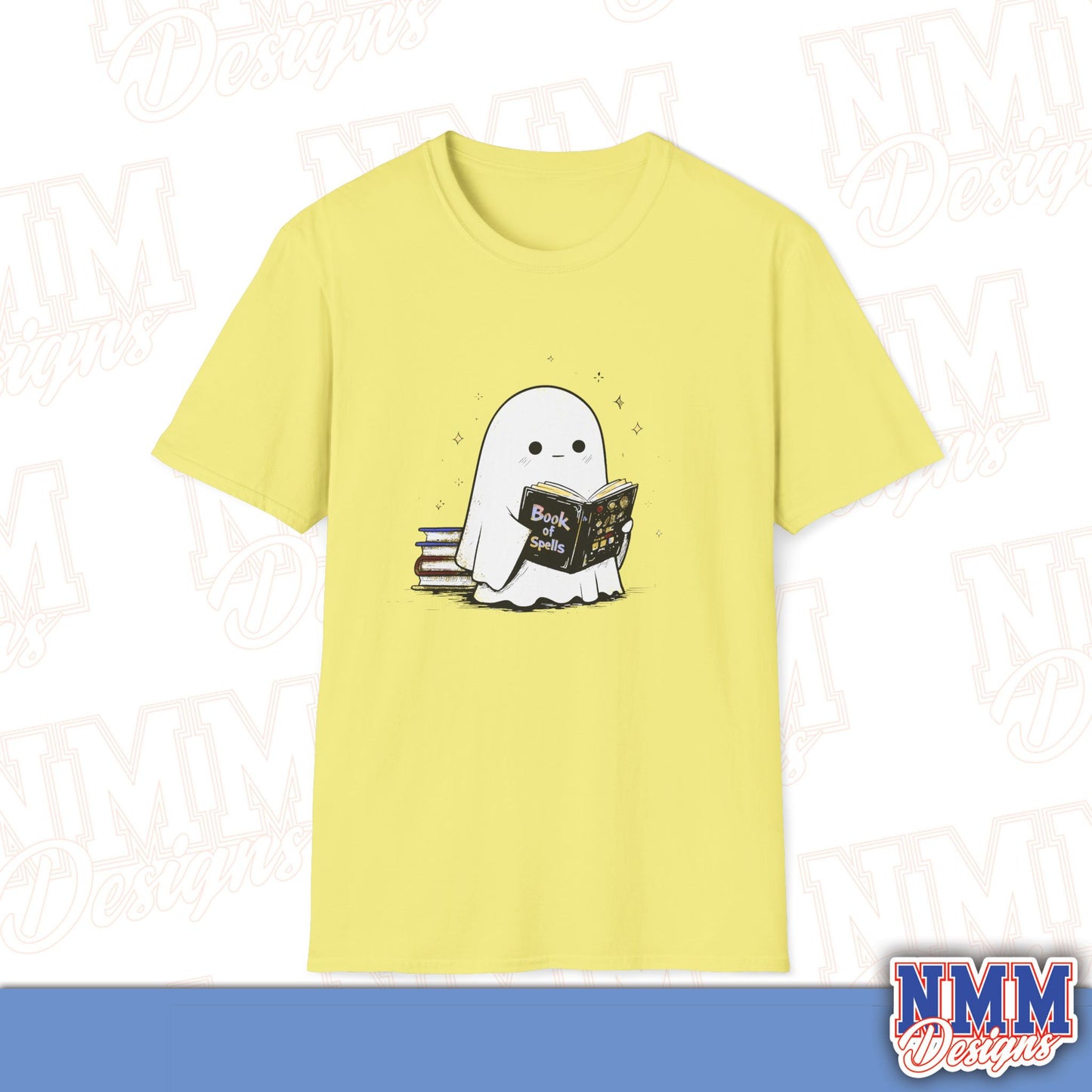 Ghost T-Shirt - Cute Ghost Reading a Book of Spells