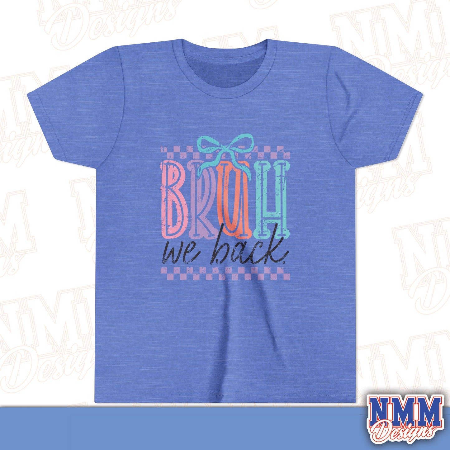 Colorful Youth Short Sleeve Tee - 'Bruh We Back' Fun Graphic T-Shirt for Kids, Birthday Gift, Everyday Wear, Summer Vibes, Trendy Apparel