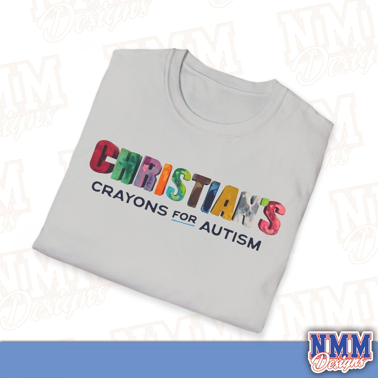 Christian's Crayons for Autism T-Shirt, Unisex Softstyle Tee, Crayons for Autism, Puzzle Piece Design, Gift for Supporters