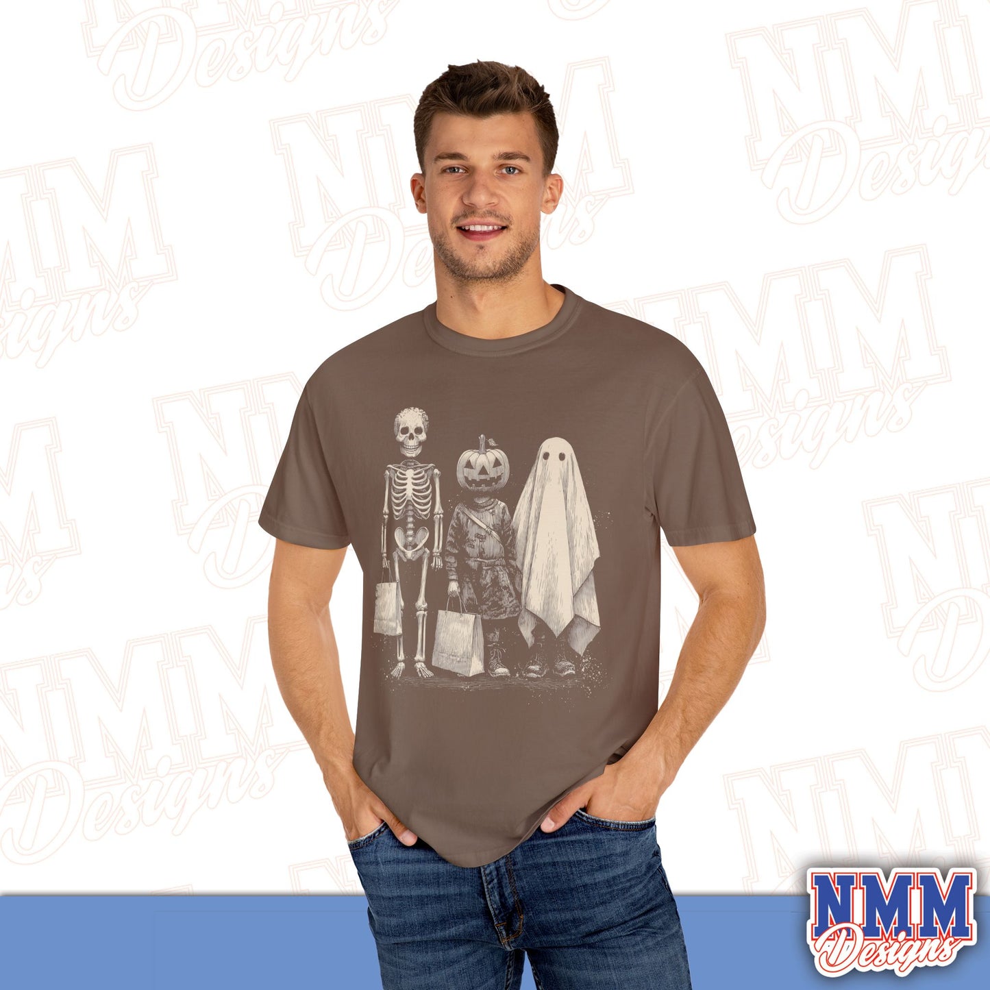 Halloween Skeleton & Ghost T-Shirt - Unisex Garment-Dyed Tee for Spooky Seasonal Celebrations, Fall Festivities, Halloween Parties, [...]