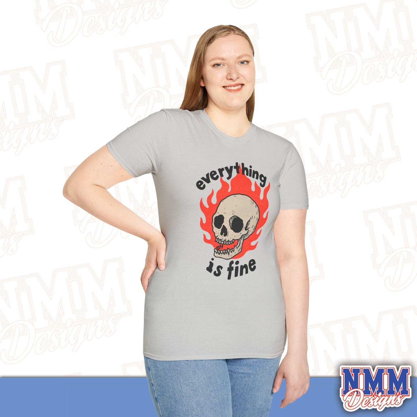 Everything is Fine Skull T-Shirt, Unisex Softstyle Tee, Casual Everyday Shirt, Gift for Skulls Lovers, Alternative Fashion Top