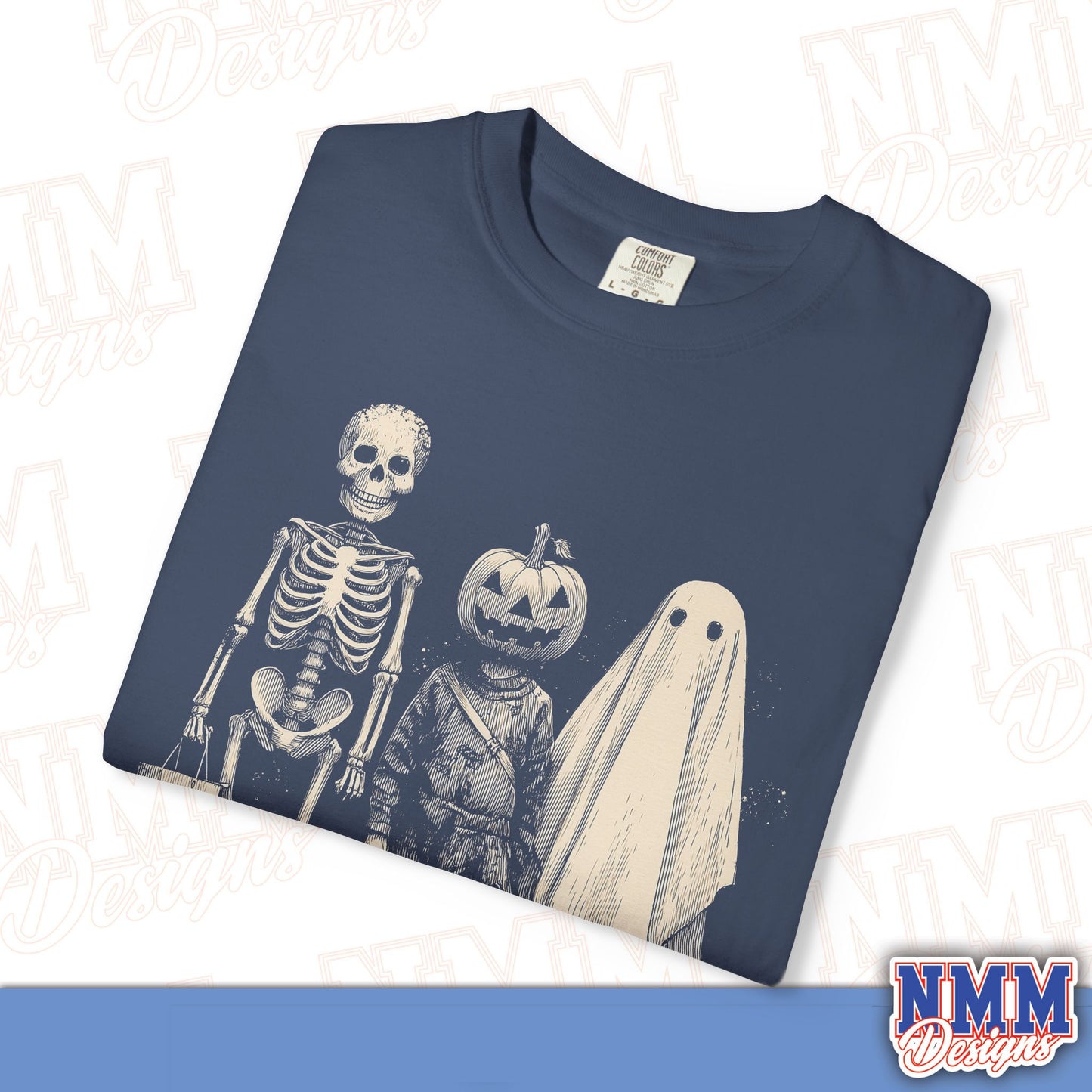 Halloween Skeleton & Ghost T-Shirt - Unisex Garment-Dyed Tee for Spooky Seasonal Celebrations, Fall Festivities, Halloween Parties, [...]