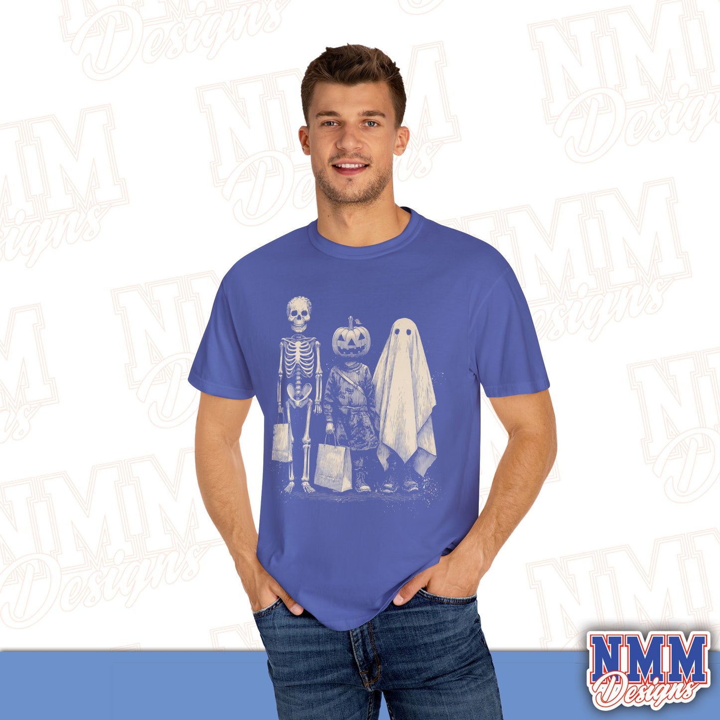 Halloween Skeleton & Ghost T-Shirt - Unisex Garment-Dyed Tee for Spooky Seasonal Celebrations, Fall Festivities, Halloween Parties, [...]